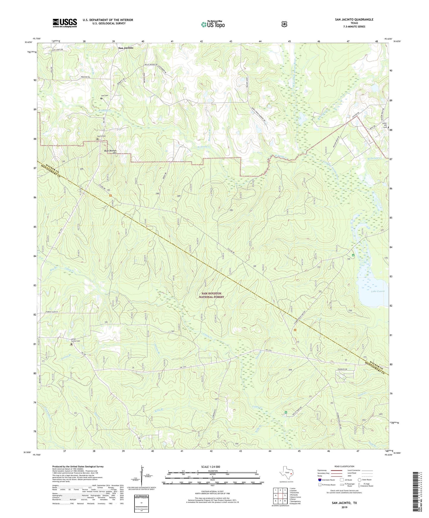 San Jacinto Texas US Topo Map Image