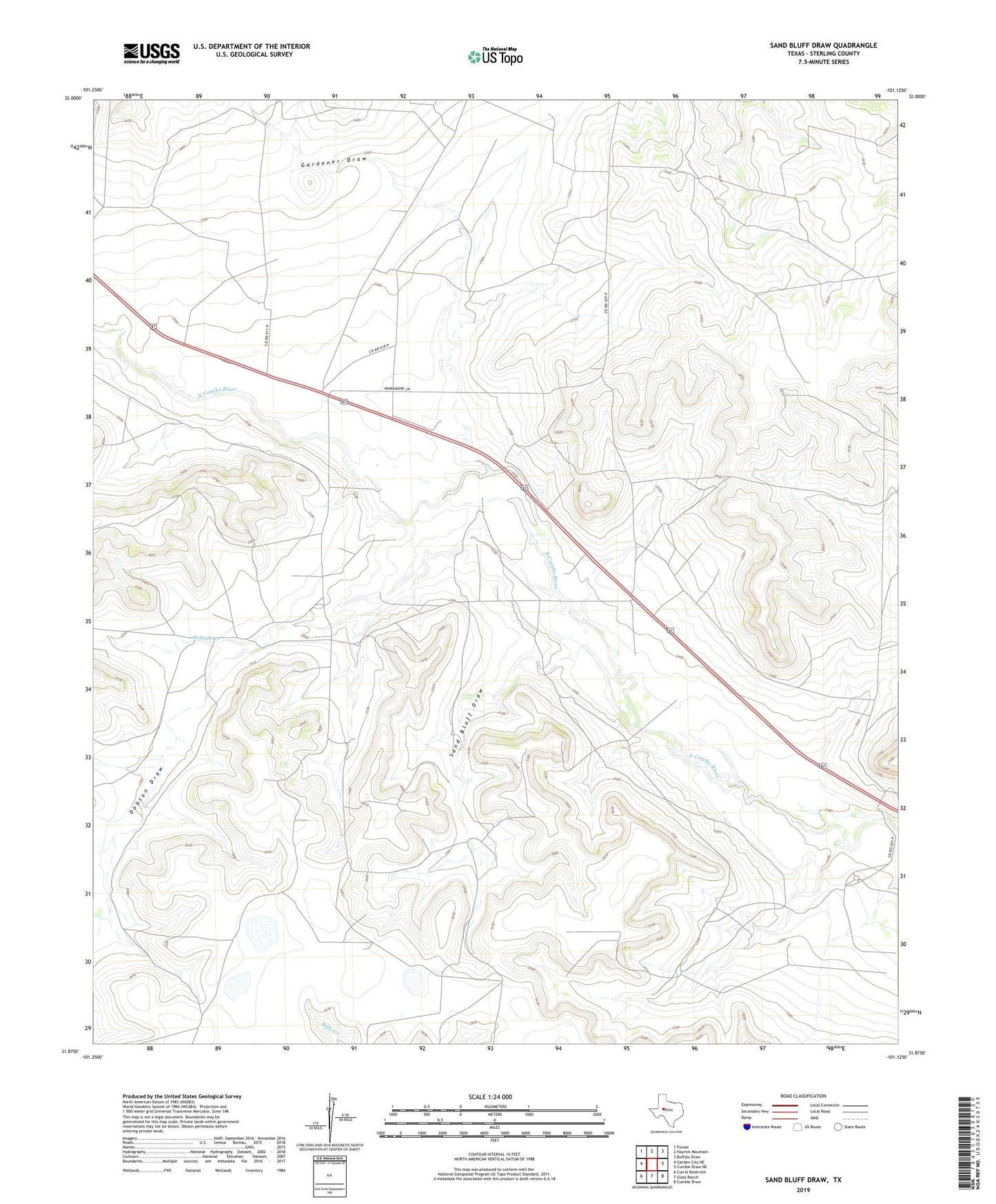 Sand Bluff Draw Texas US Topo Map Image