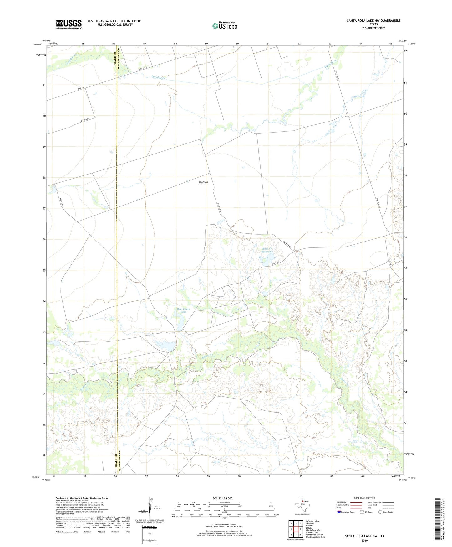 Santa Rosa Lake NW Texas US Topo Map Image