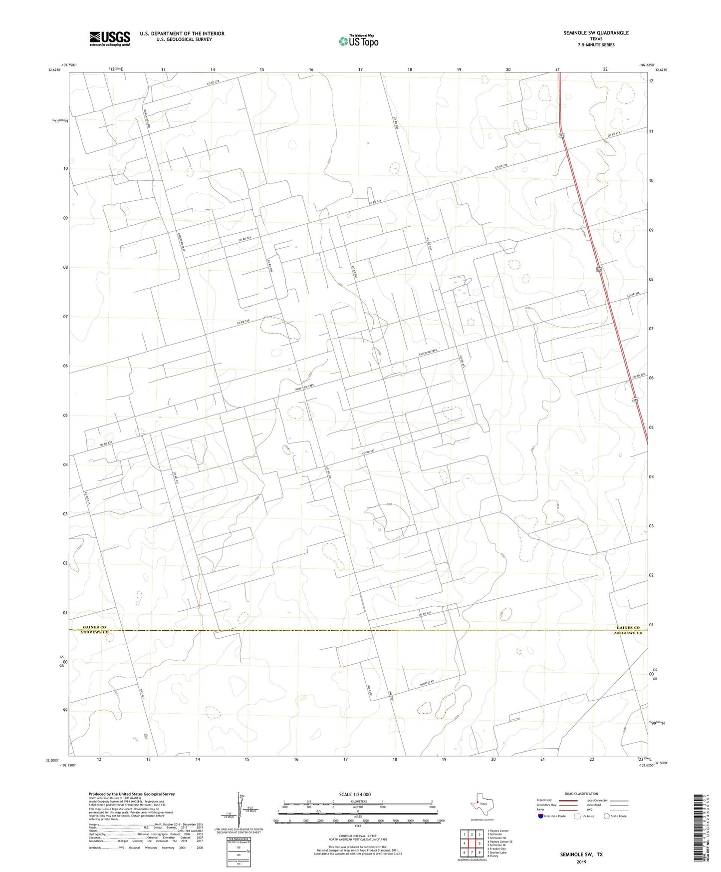 Seminole SW Texas US Topo Map Image