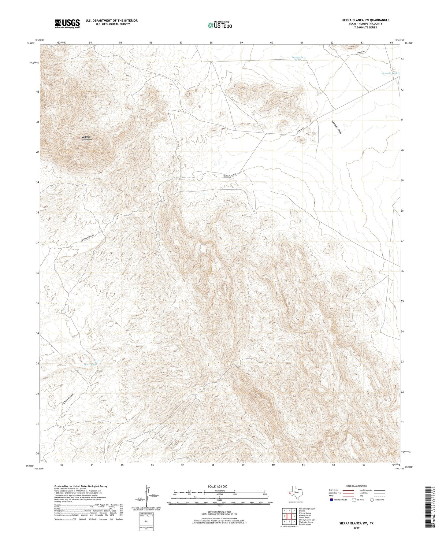 Sierra Blanca SW Texas US Topo Map Image
