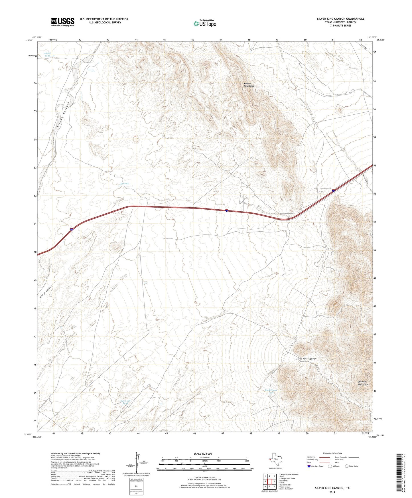 Silver King Canyon Texas US Topo Map Image