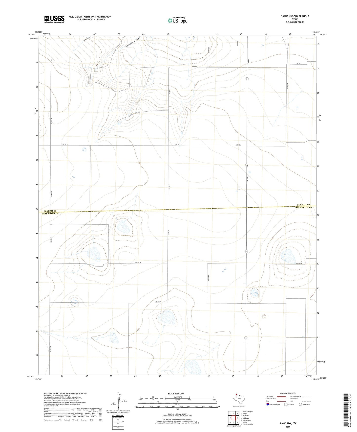 Simms NW Texas US Topo Map Image