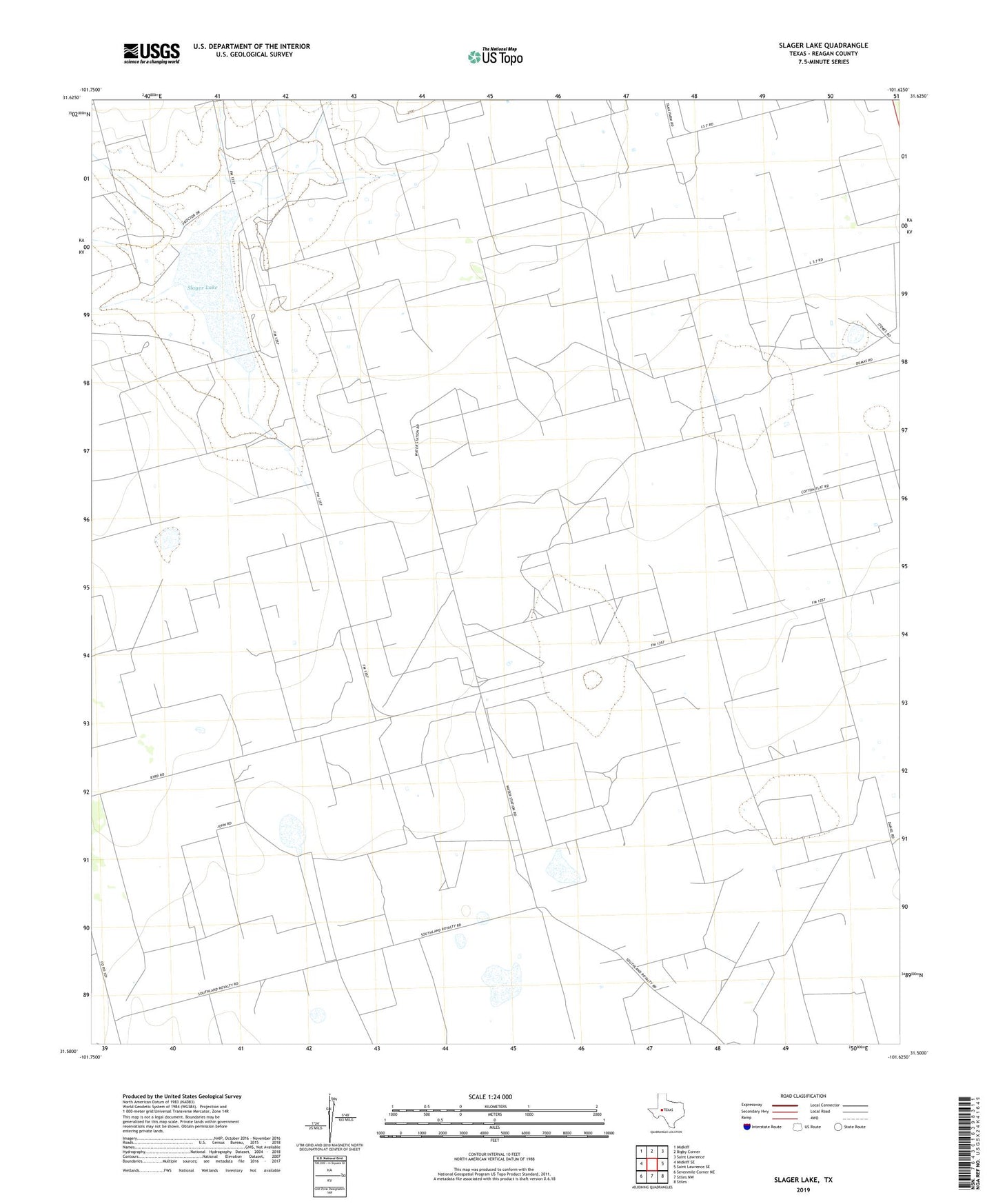 Slager Lake Texas US Topo Map Image