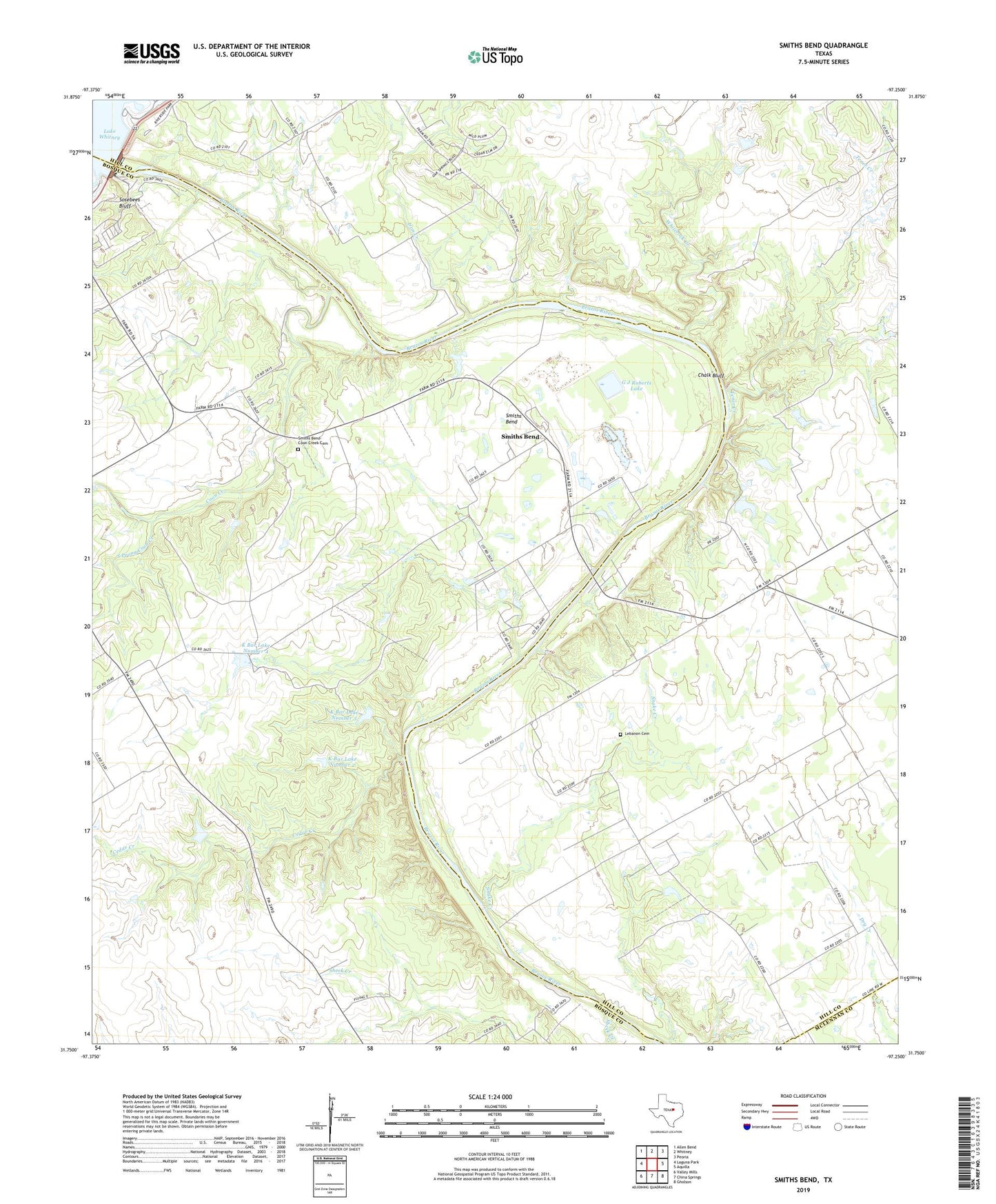 Smiths Bend Texas US Topo Map Image