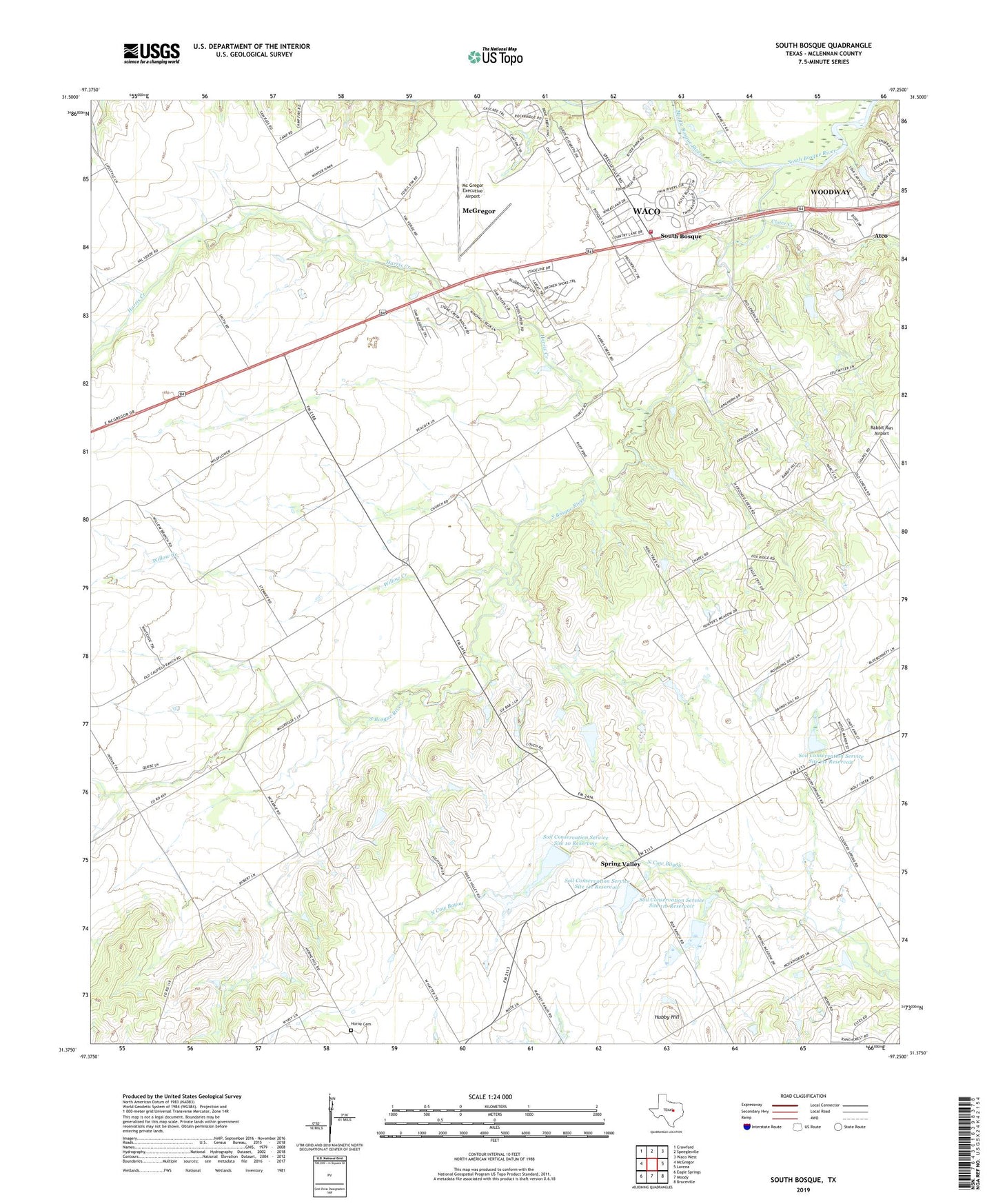 South Bosque Texas US Topo Map Image