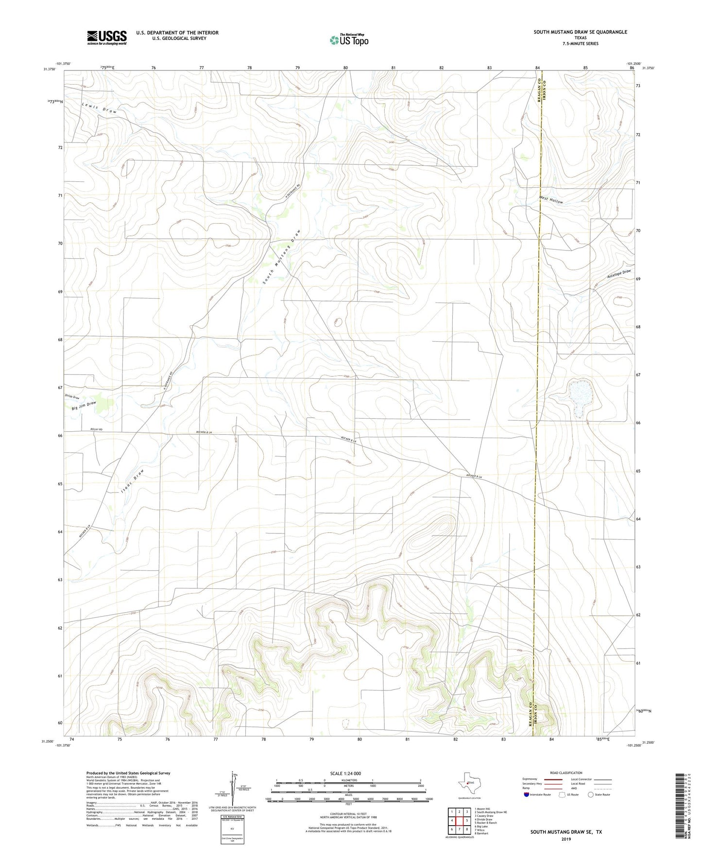 South Mustang Draw SE Texas US Topo Map Image