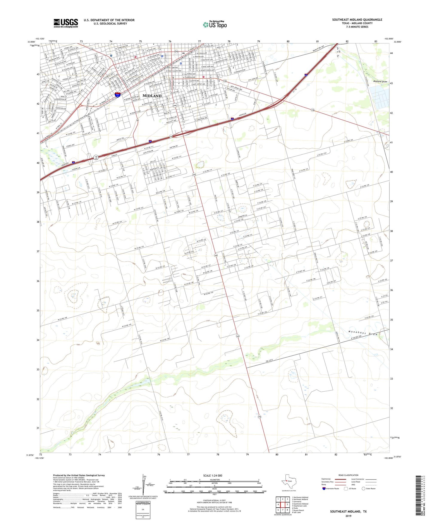 Southeast Midland Texas US Topo Map Image