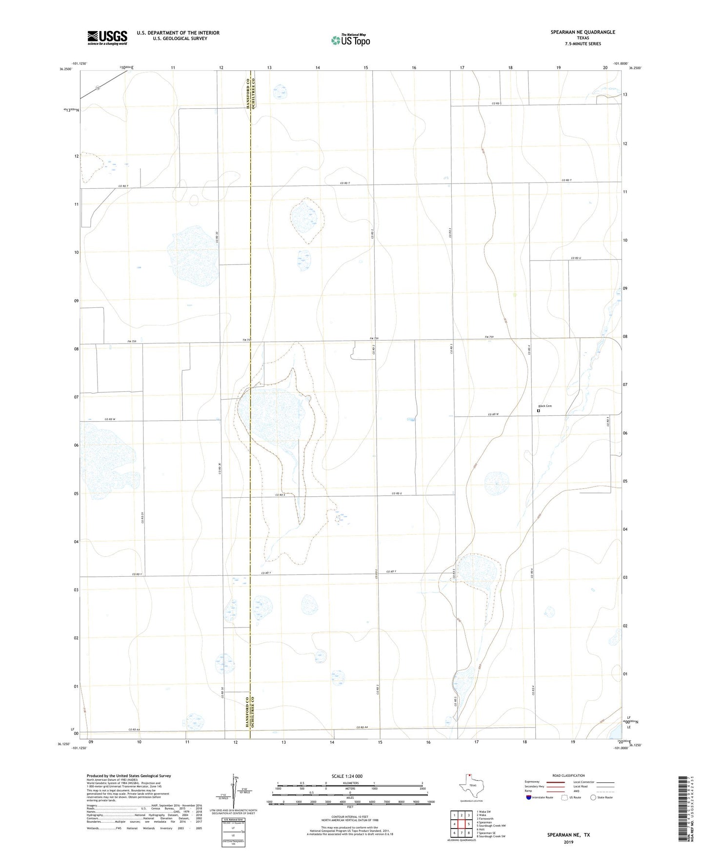 Spearman NE Texas US Topo Map Image