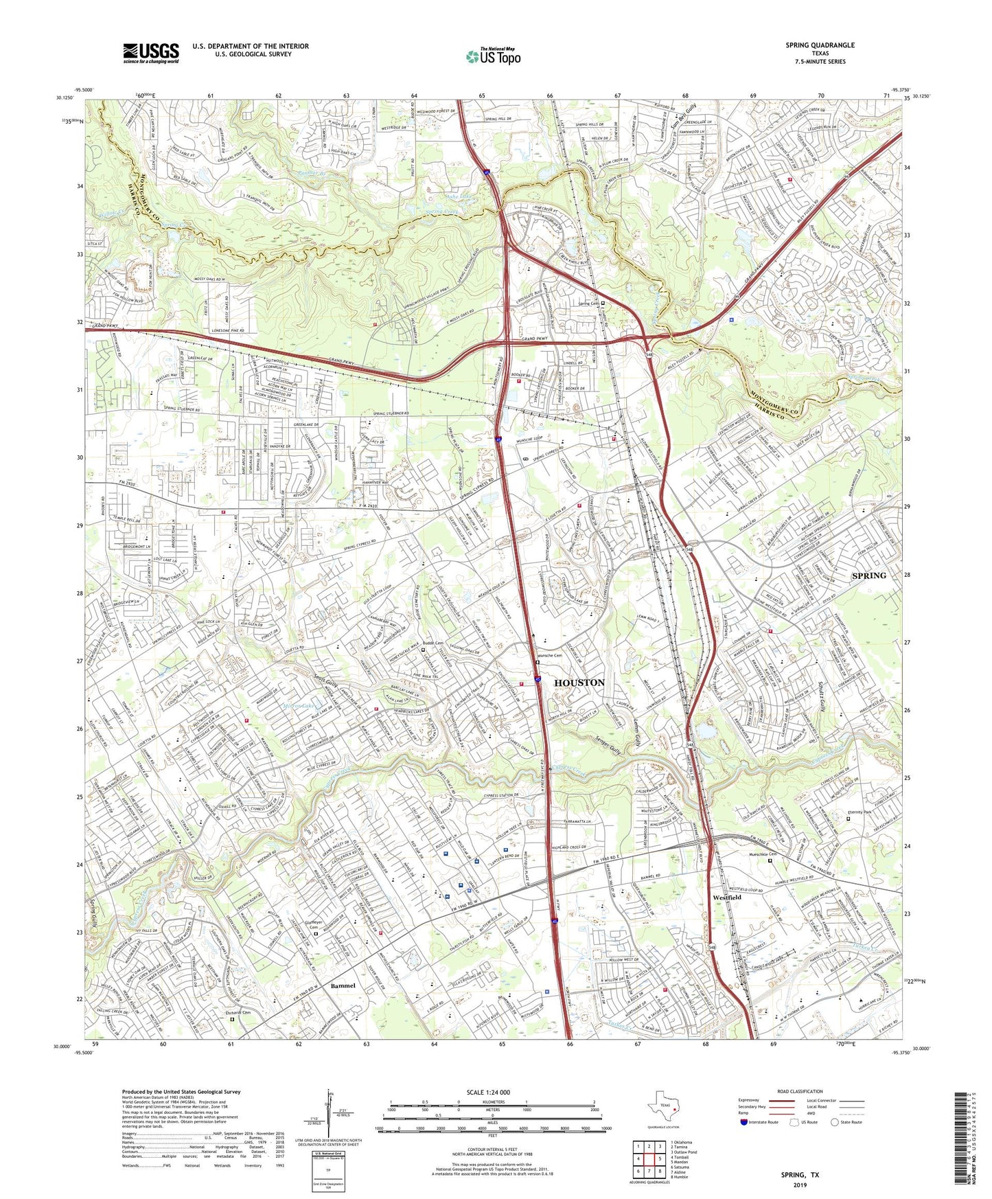 Spring Texas US Topo Map Image