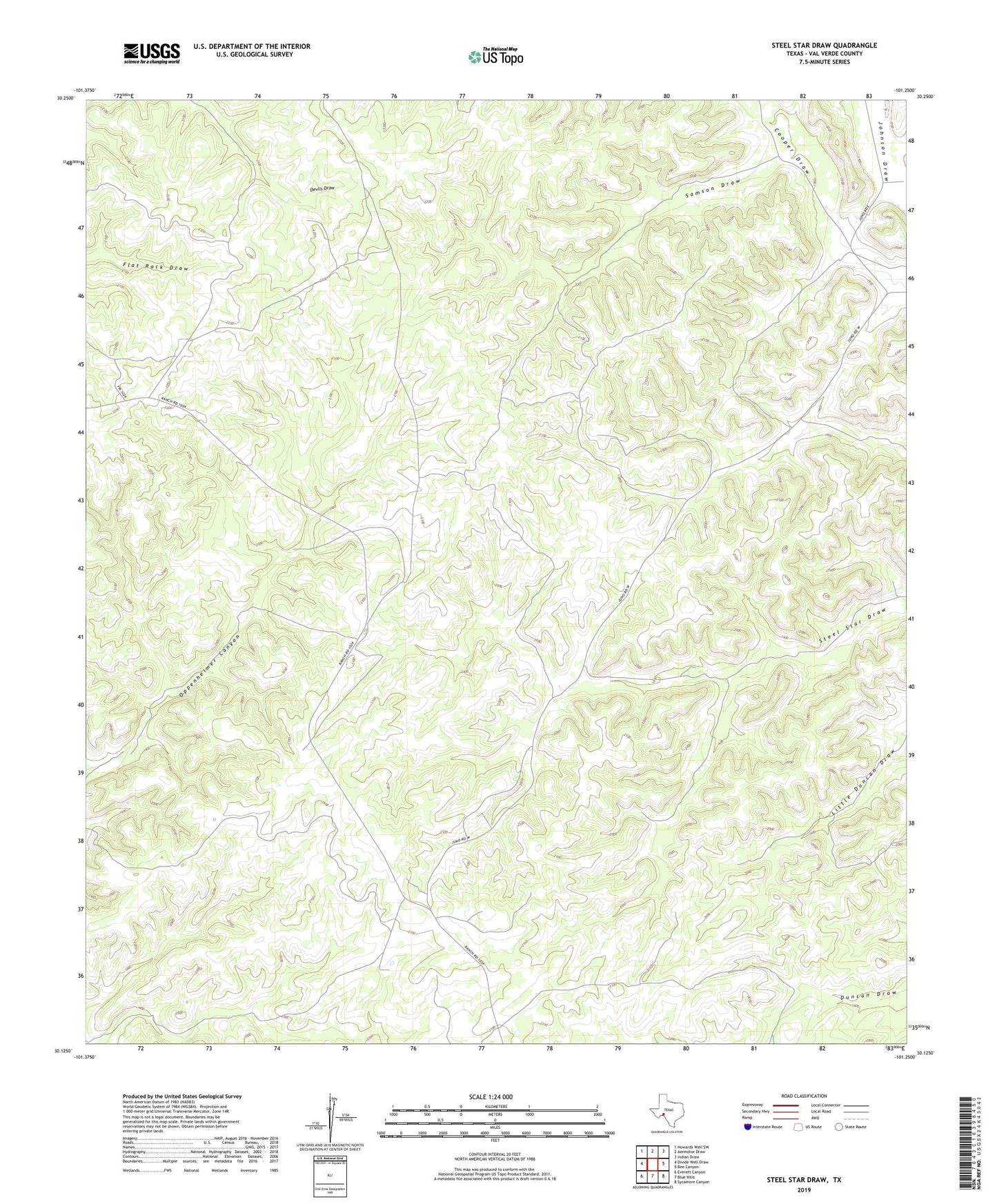 Steel Star Draw Texas US Topo Map Image