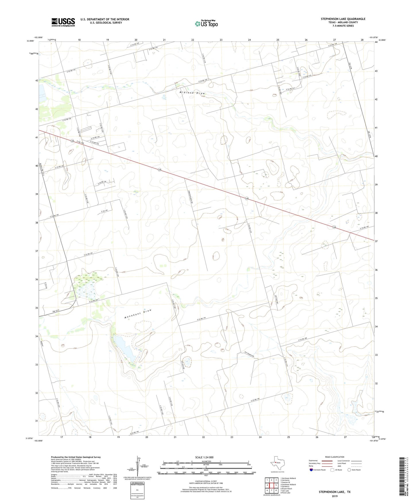 Stephenson Lake Texas US Topo Map Image