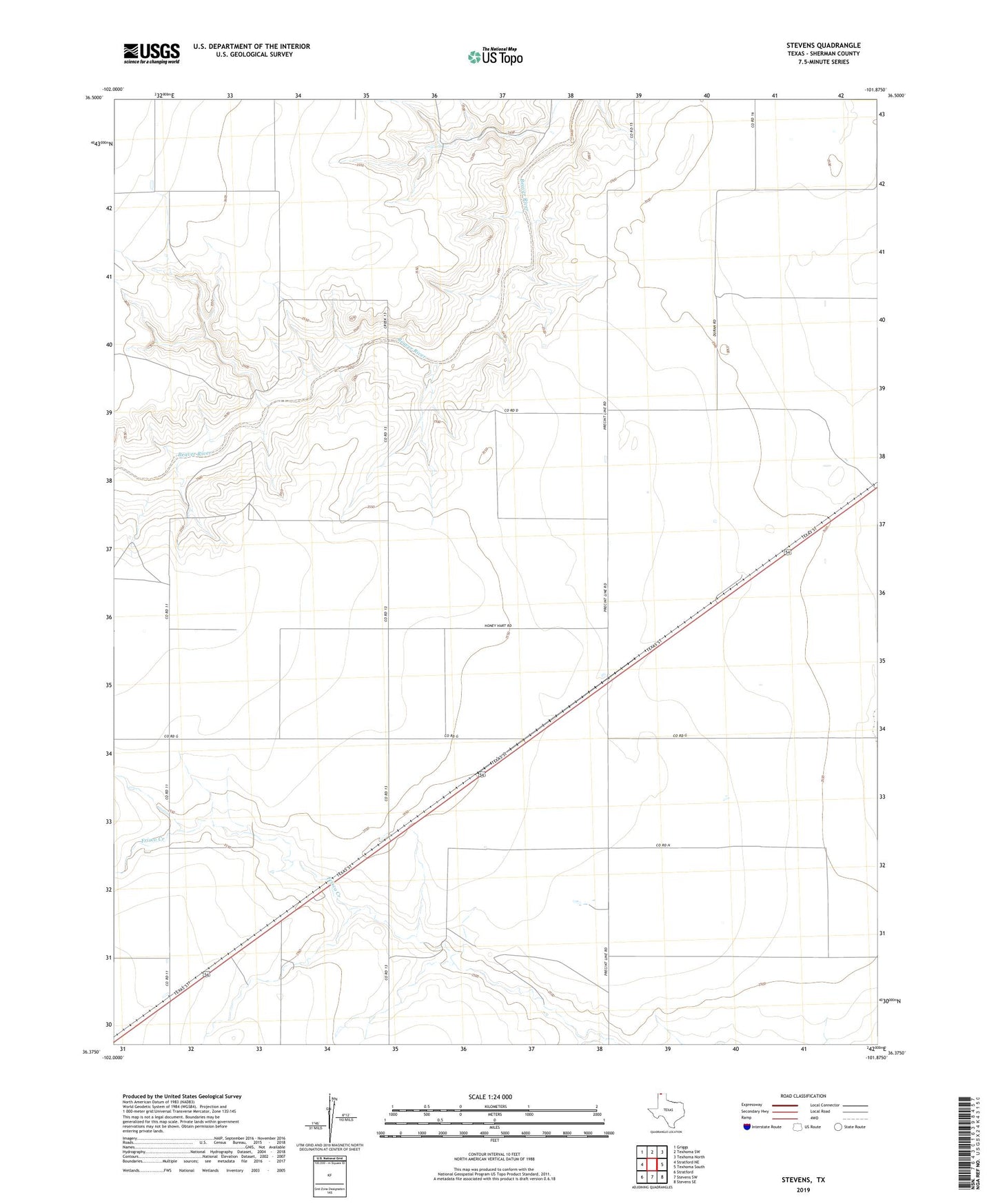 Stevens Texas US Topo Map Image