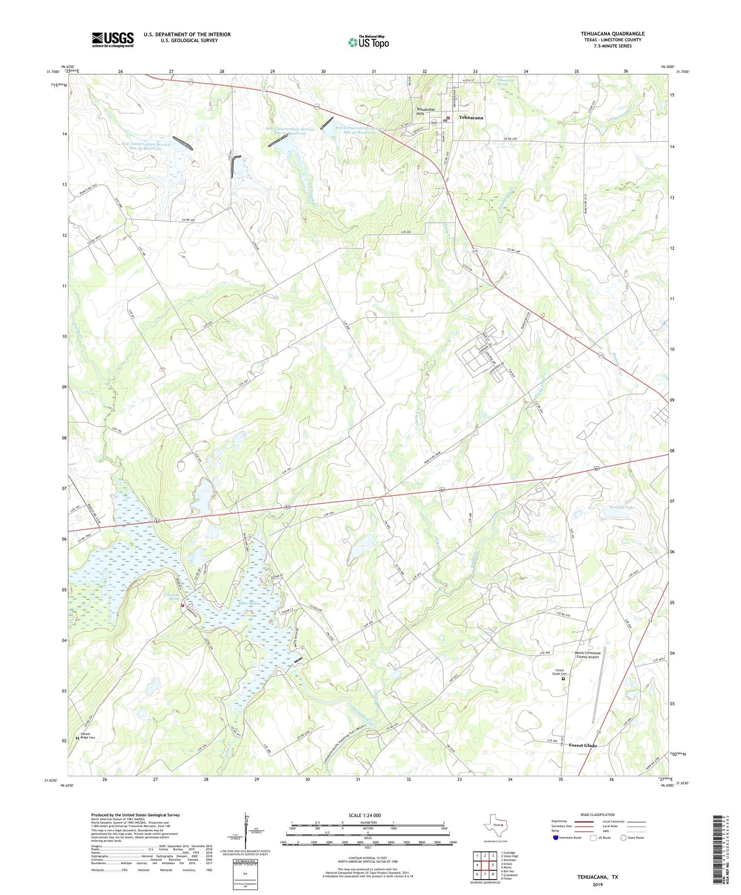 Tehuacana Texas US Topo Map Image
