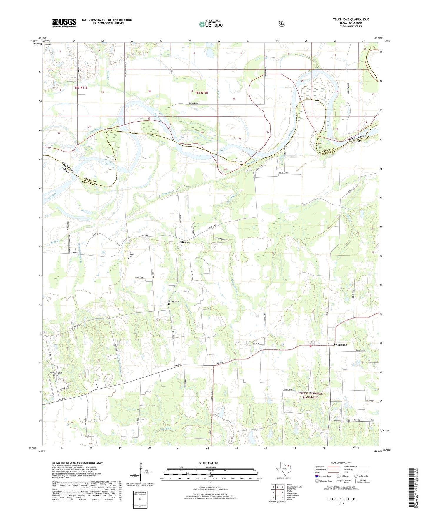 Telephone Texas US Topo Map Image