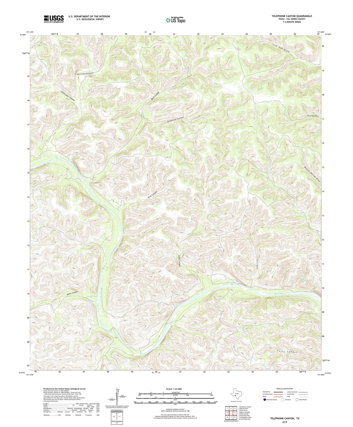 Telephone Canyon Texas US Topo Map Image