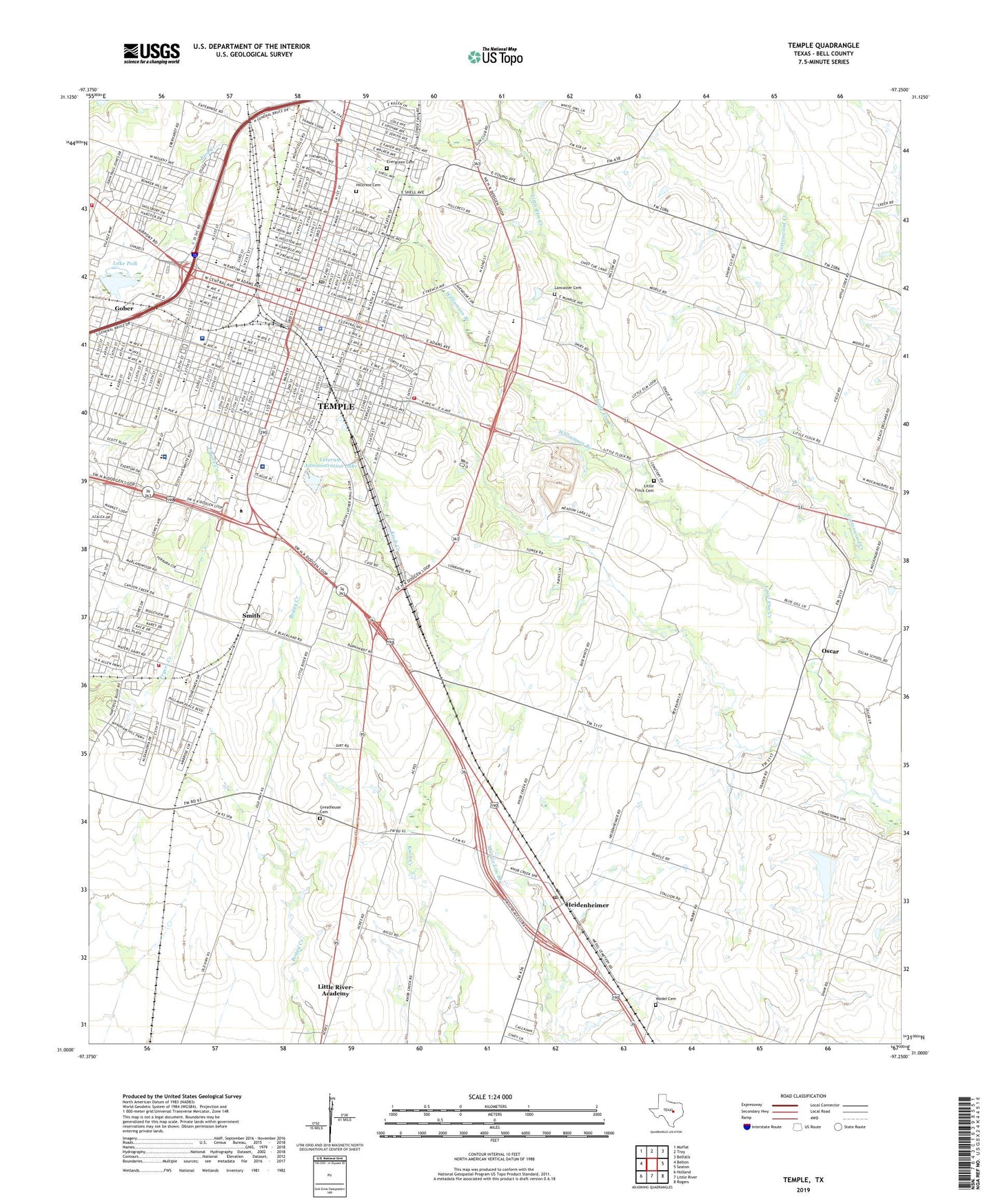 Temple Texas US Topo Map Image