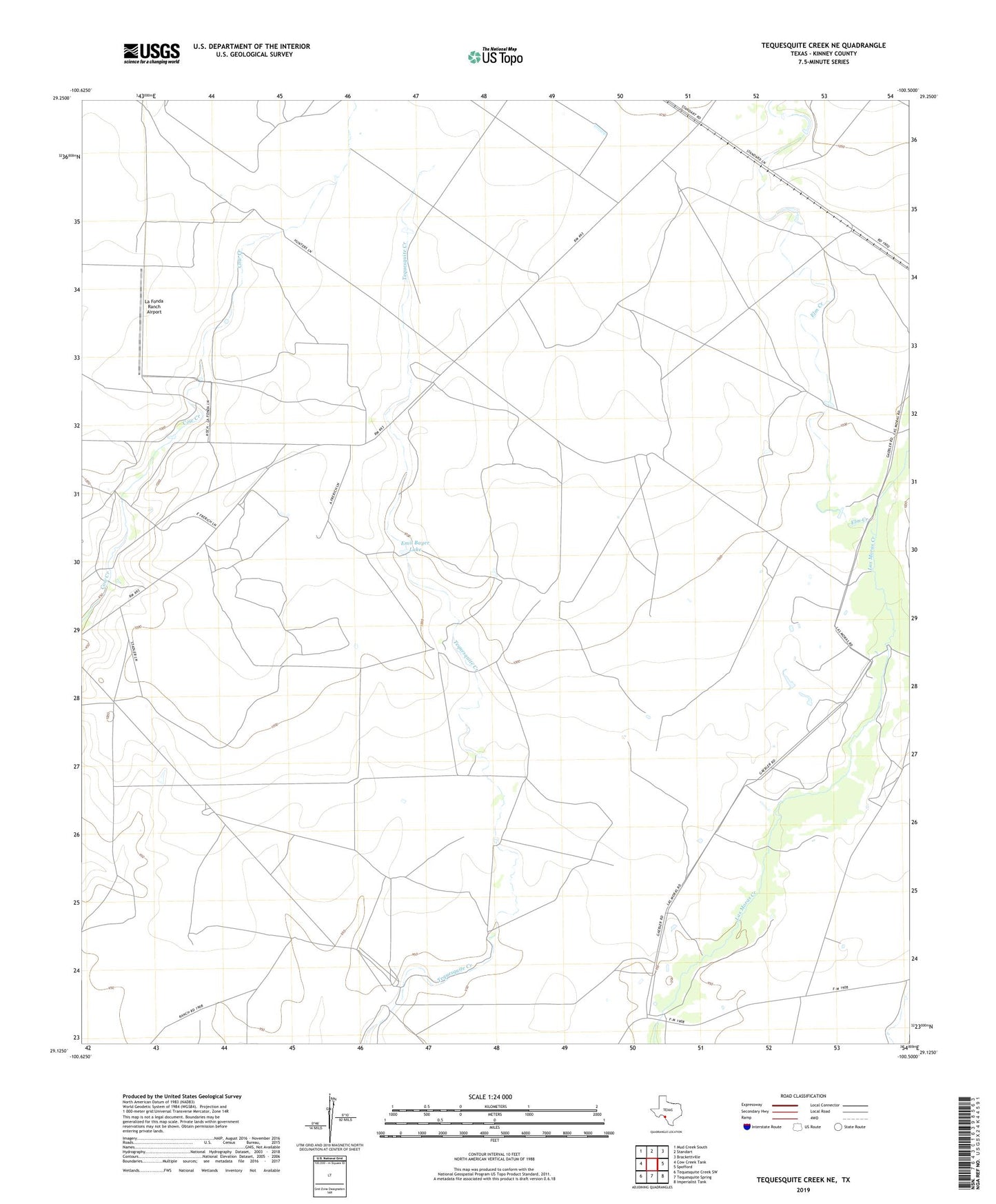 Tequesquite Creek NE Texas US Topo Map Image