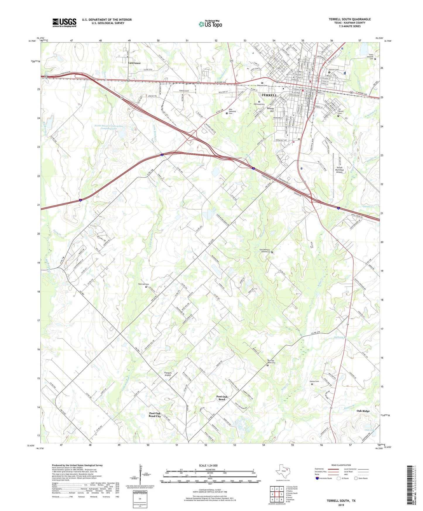 Terrell South Texas US Topo Map Image