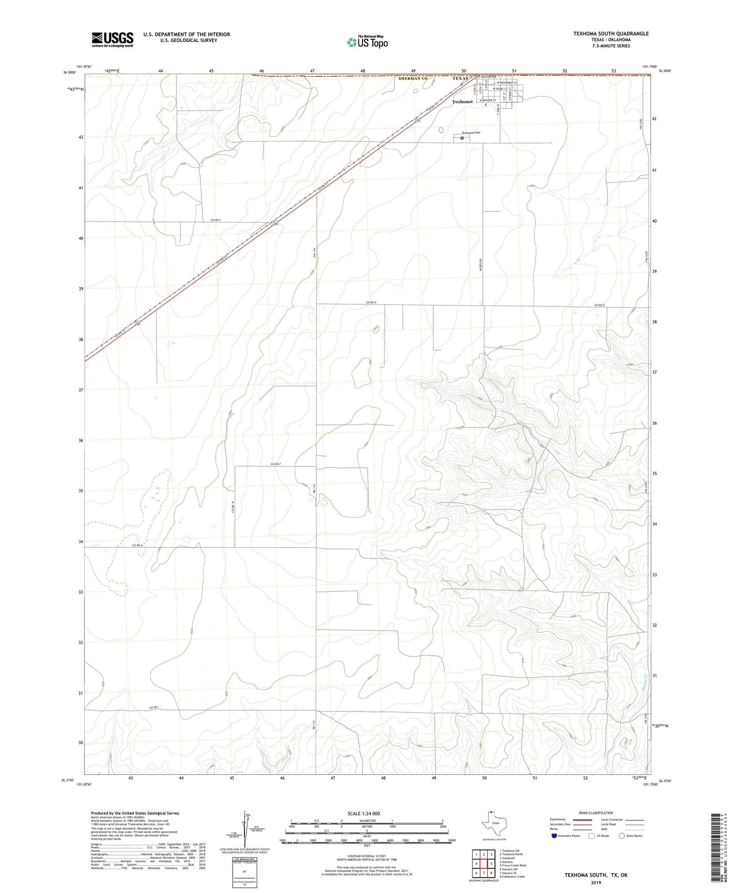 Texhoma South Texas US Topo Map Image