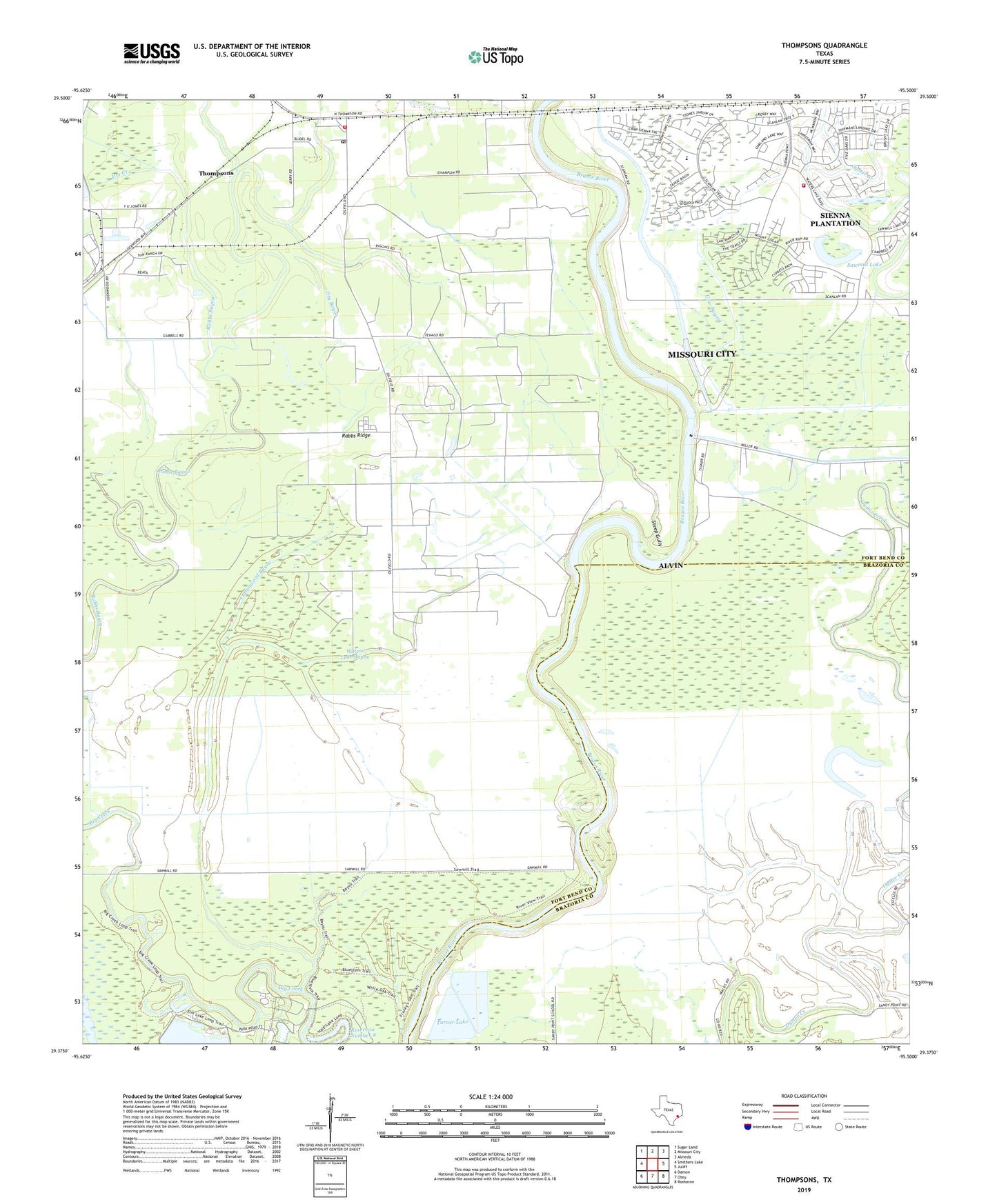 Thompsons Texas US Topo Map Image