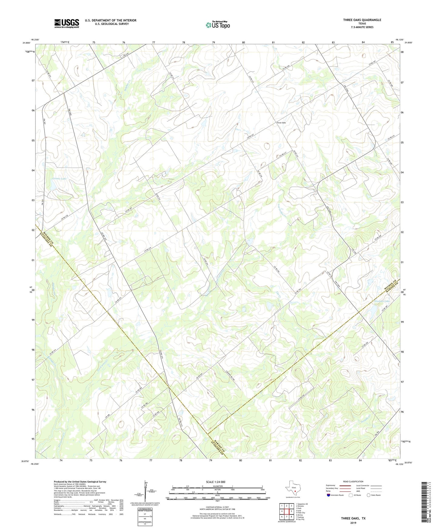 Three Oaks Texas US Topo Map Image