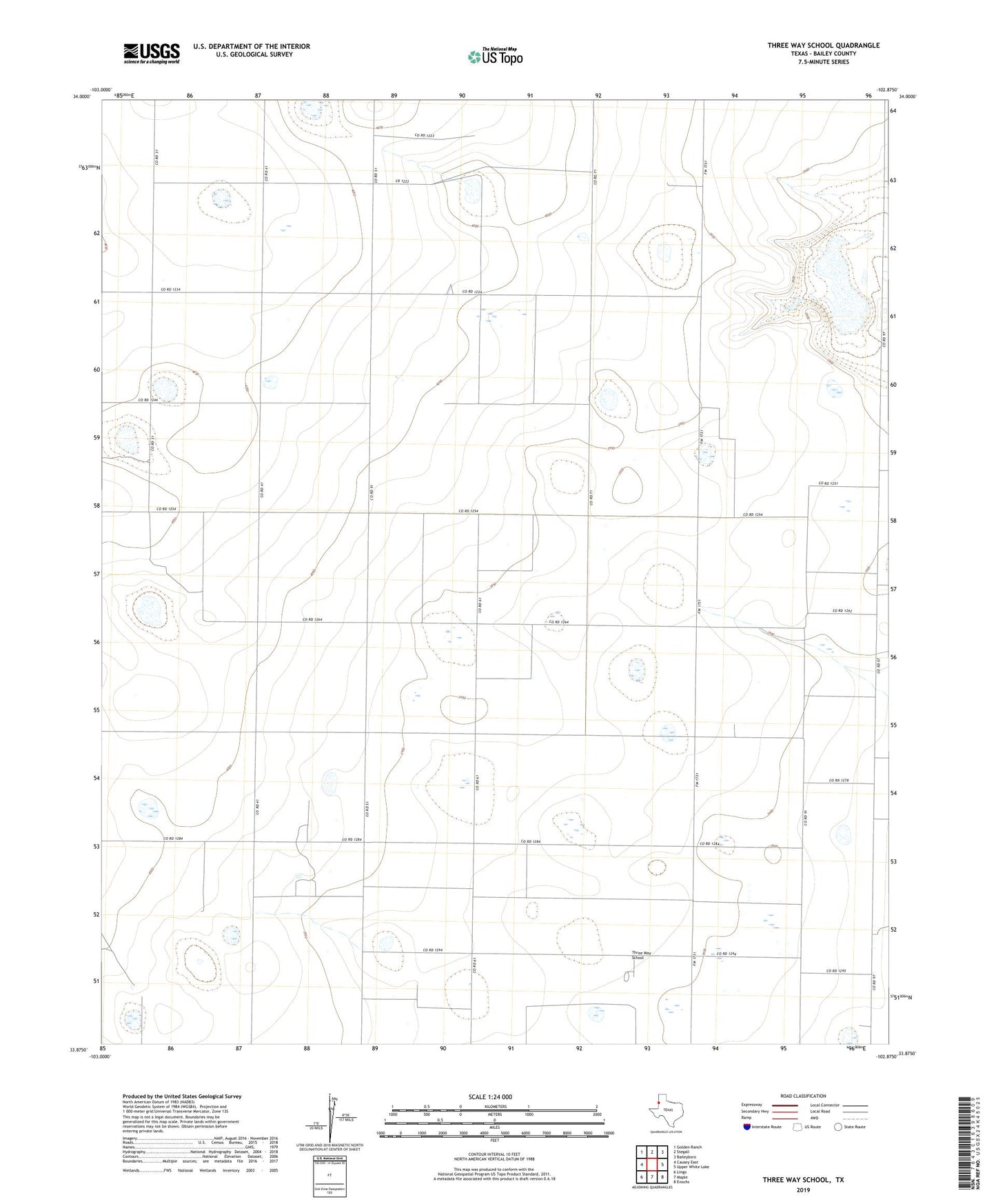 Three Way School Texas US Topo Map Image