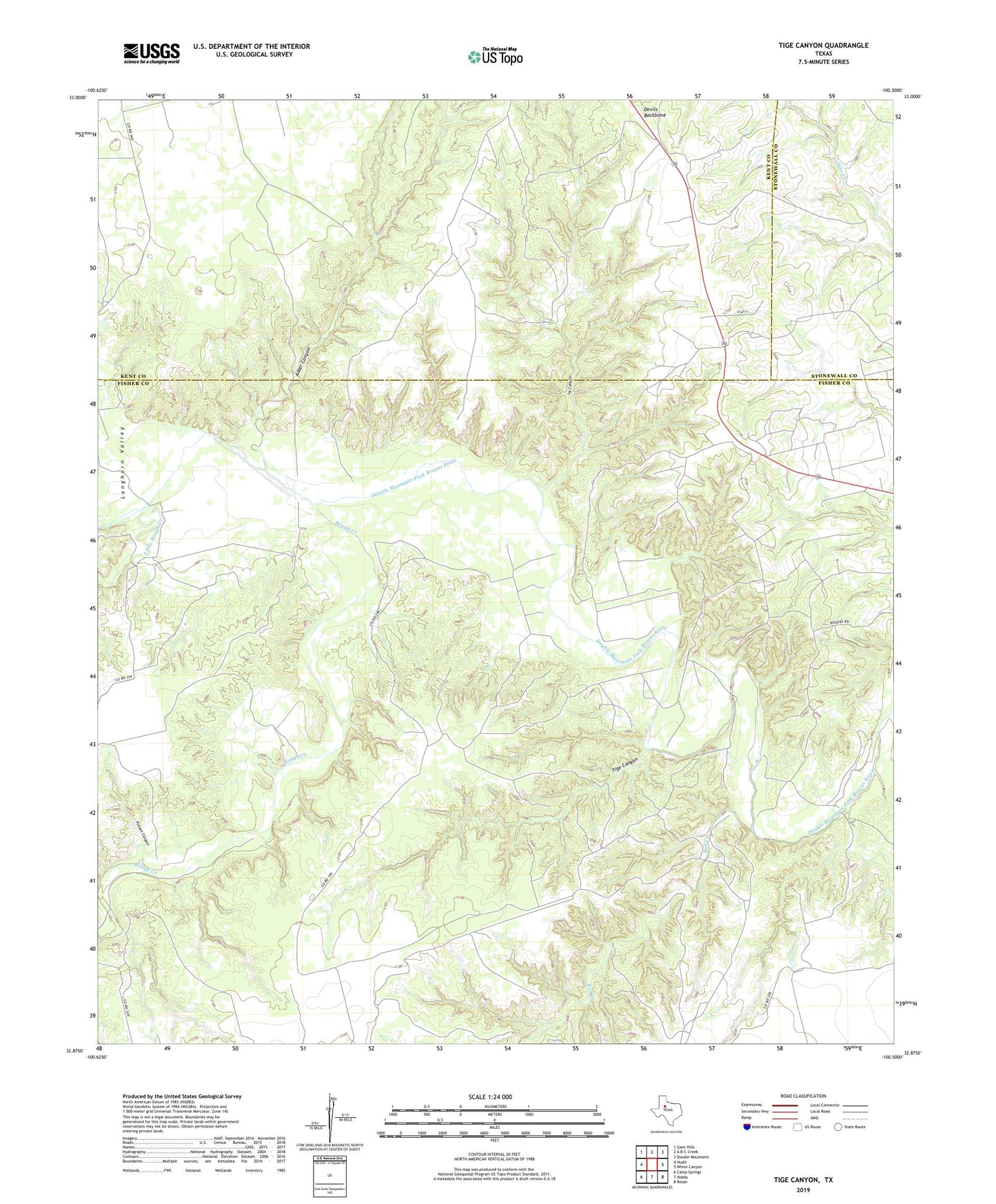 Tige Canyon Texas US Topo Map Image
