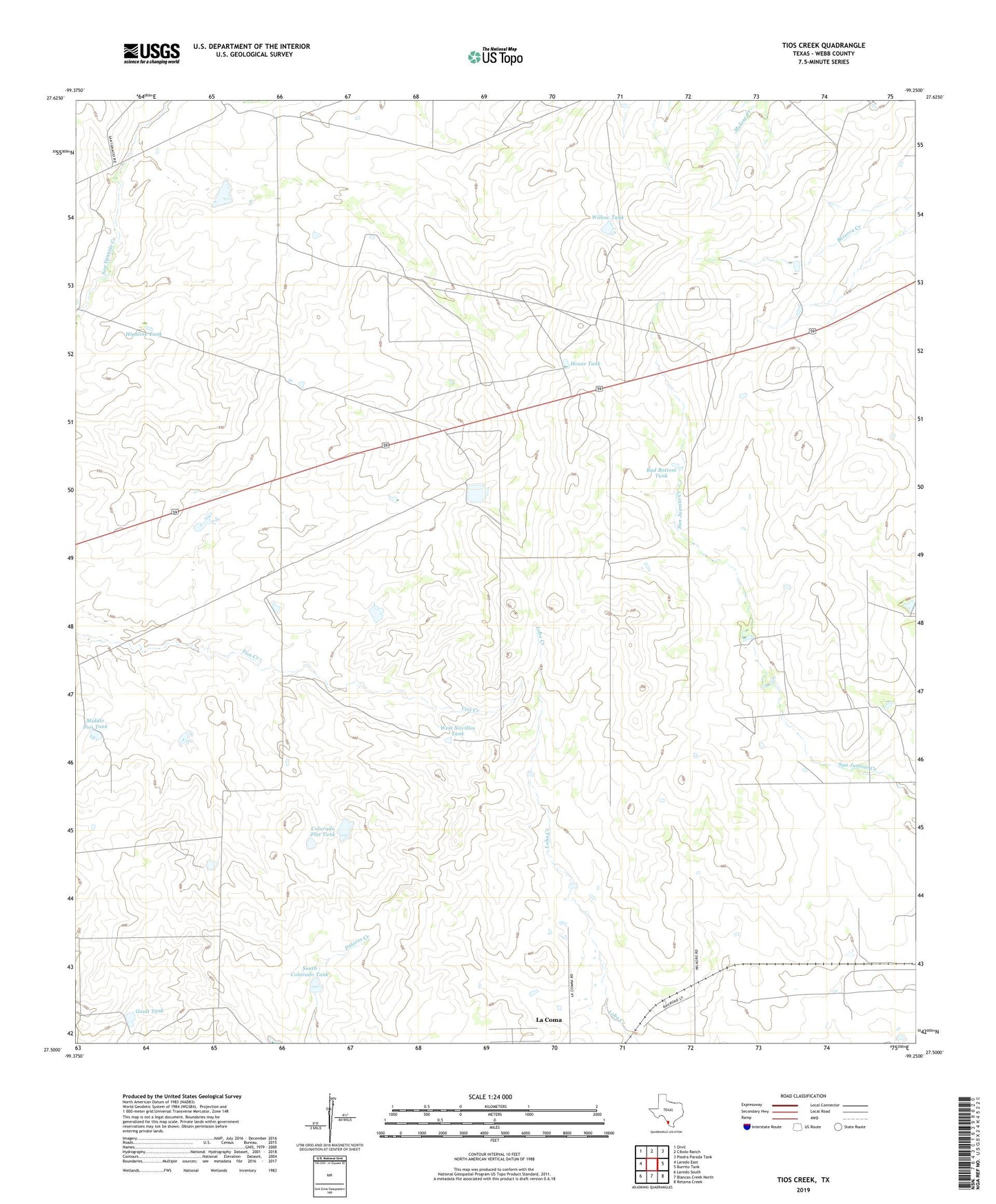 Tios Creek Texas US Topo Map Image