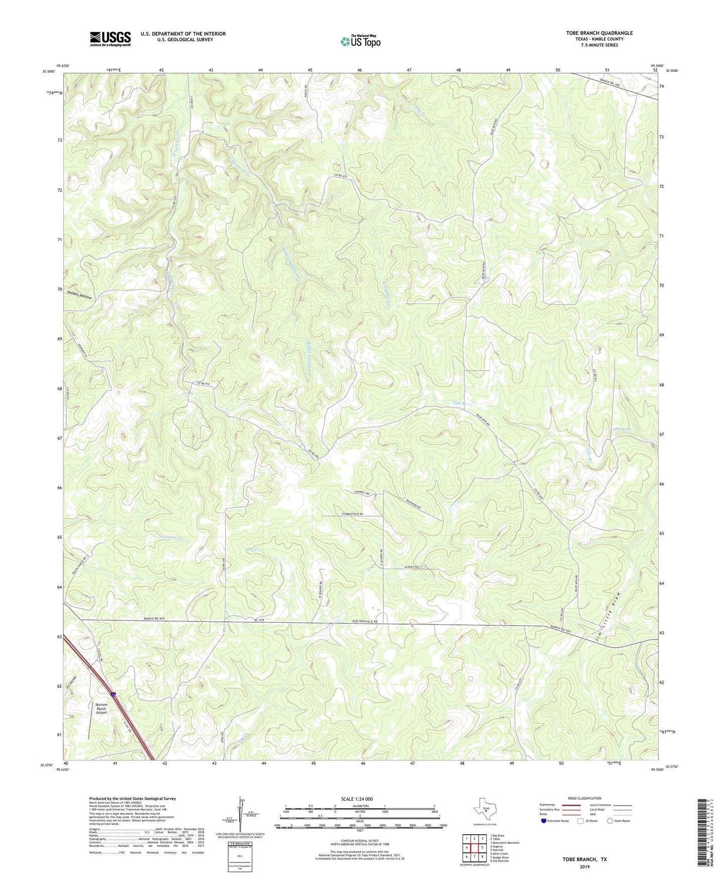 Tobe Branch Texas US Topo Map Image