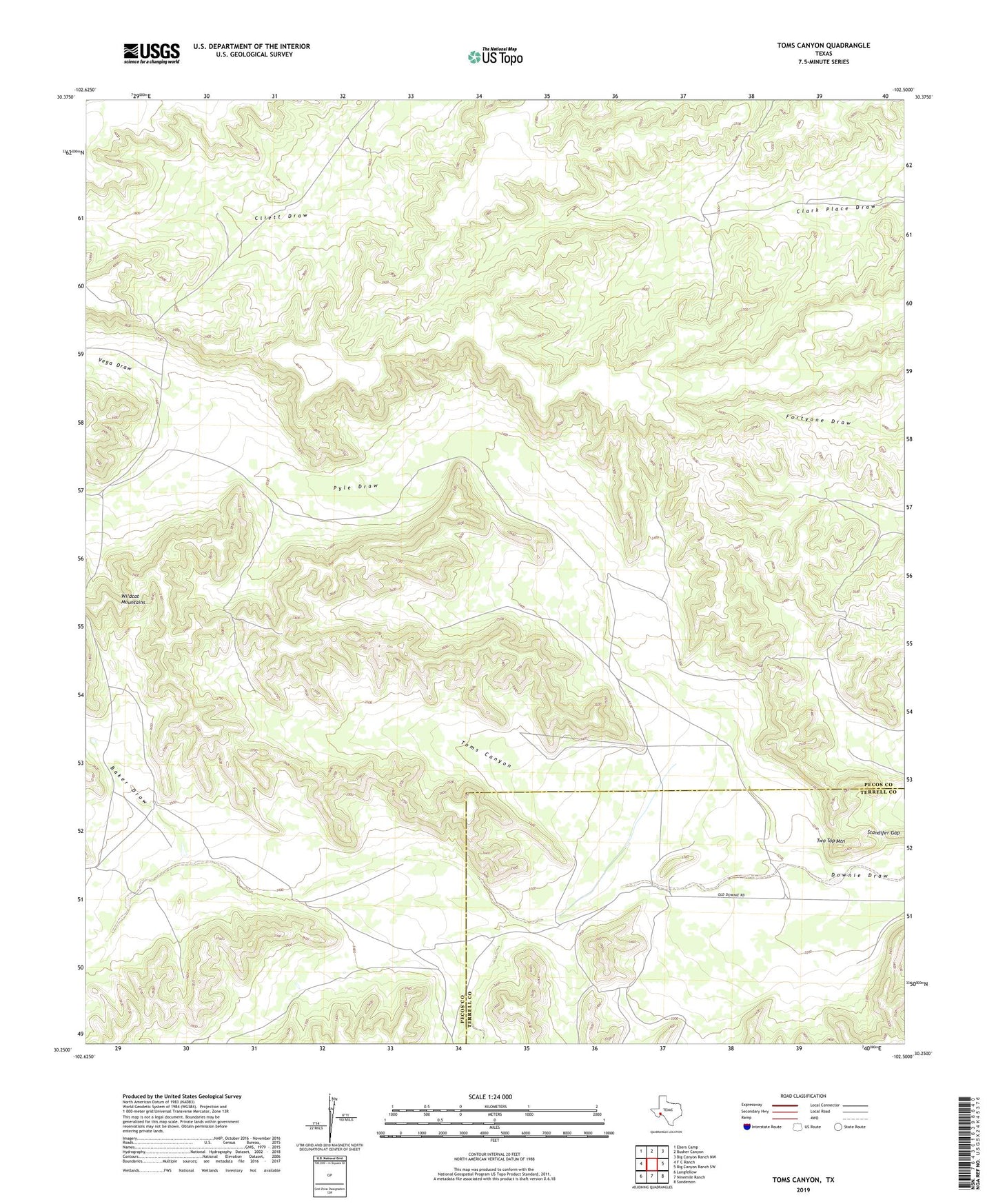 Toms Canyon Texas US Topo Map Image