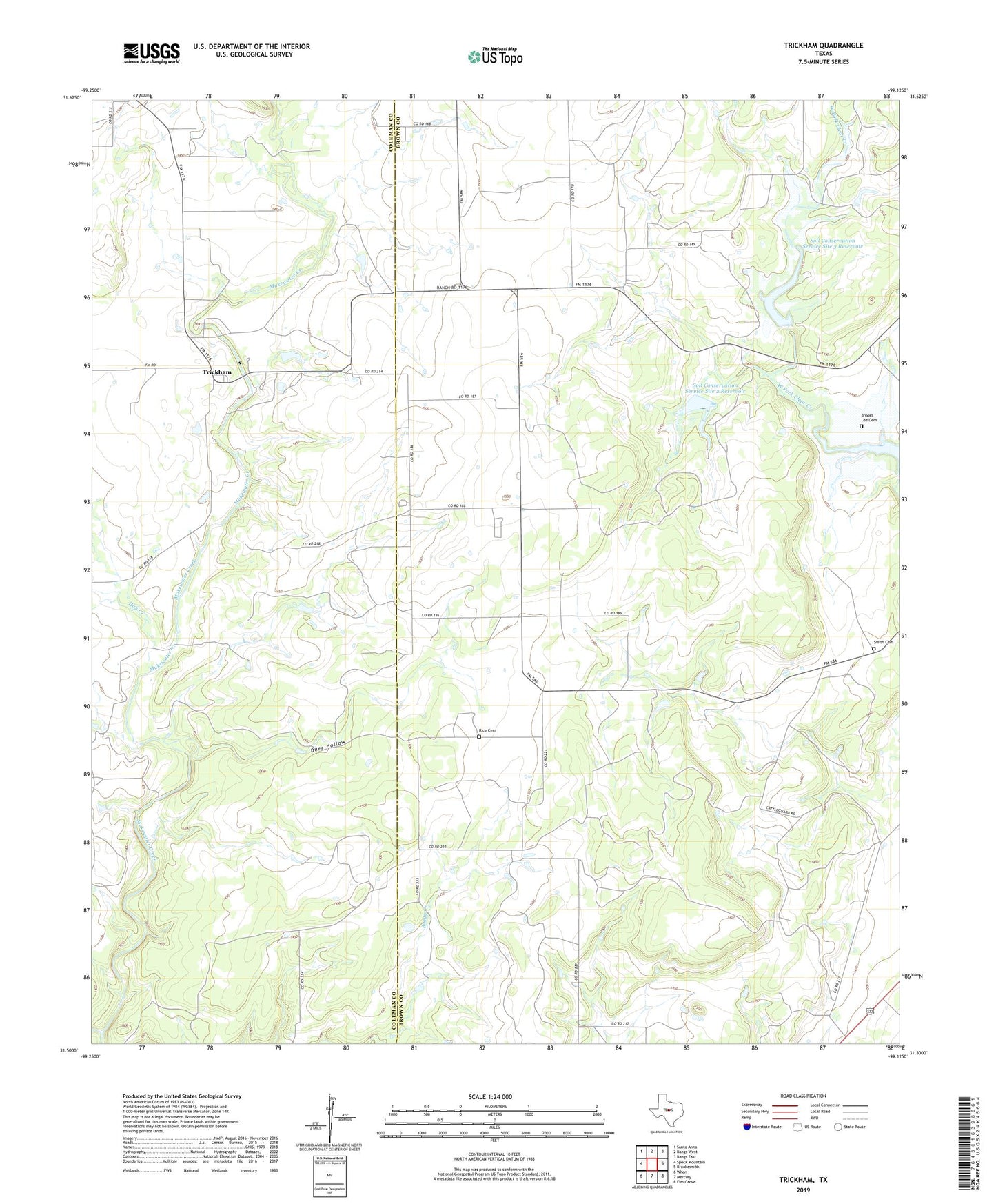 Trickham Texas US Topo Map Image