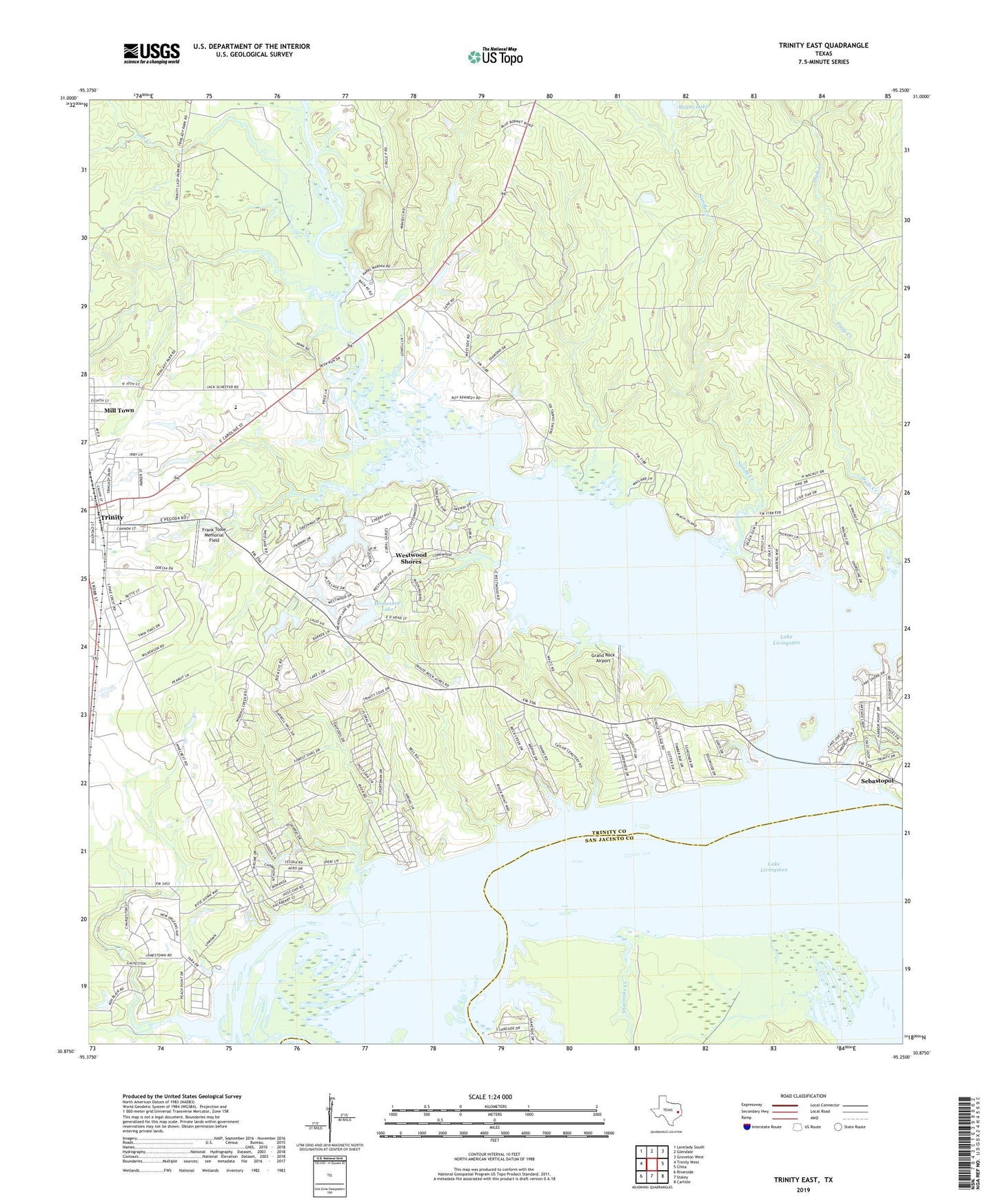 Trinity East Texas US Topo Map Image