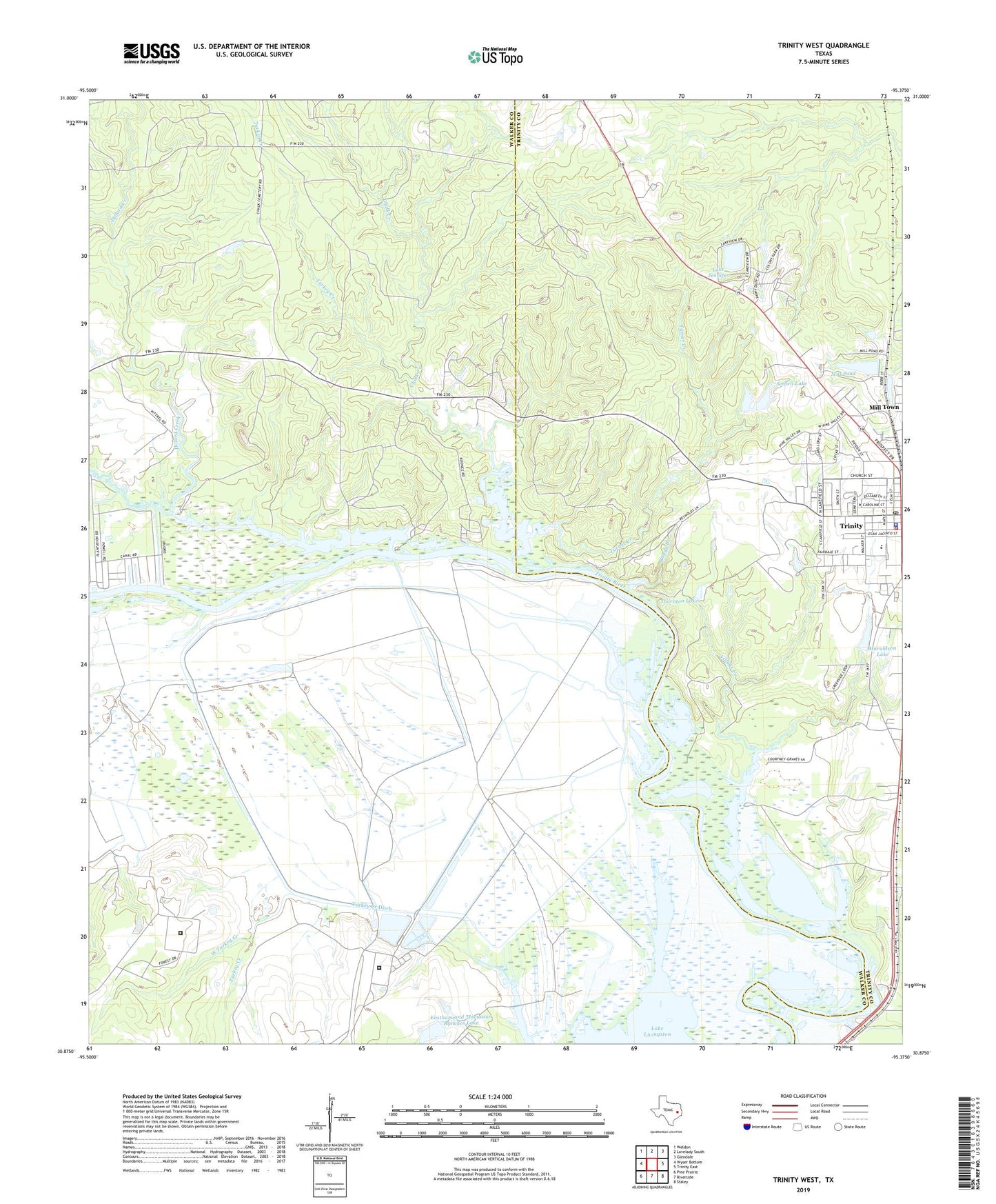 Trinity West Texas US Topo Map Image