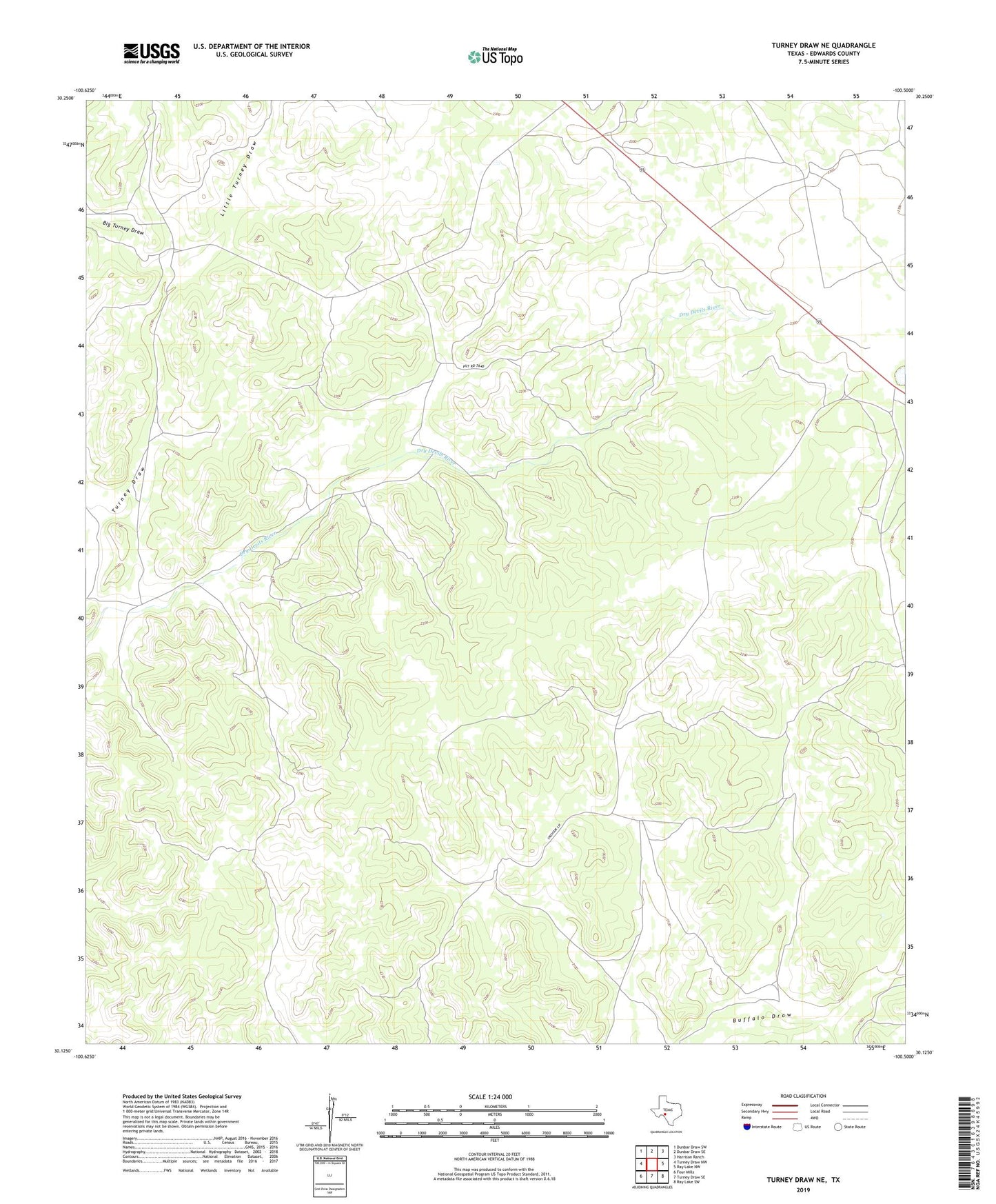 Turney Draw NE Texas US Topo Map Image