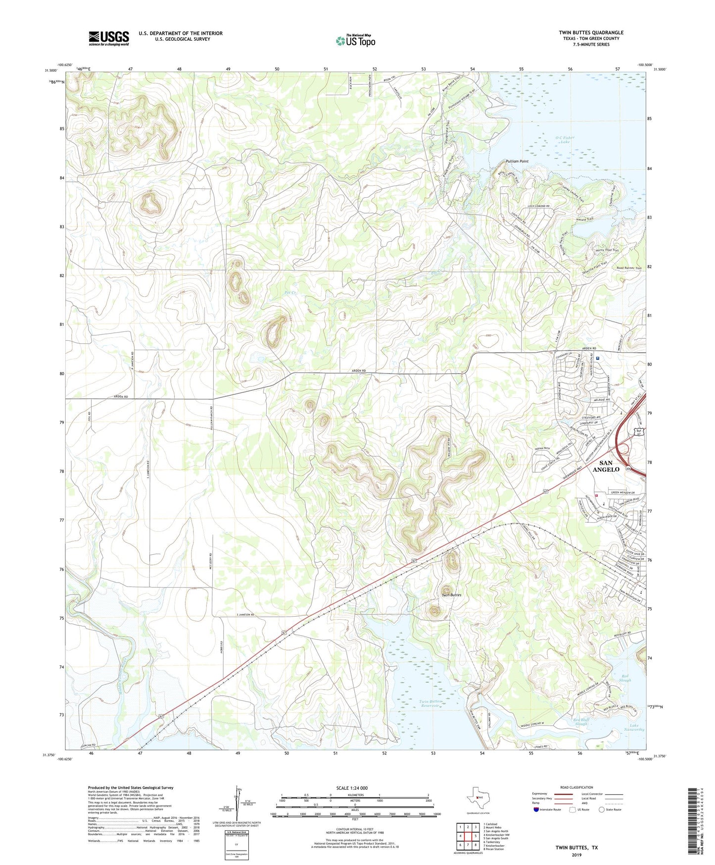 Twin Buttes Texas US Topo Map Image