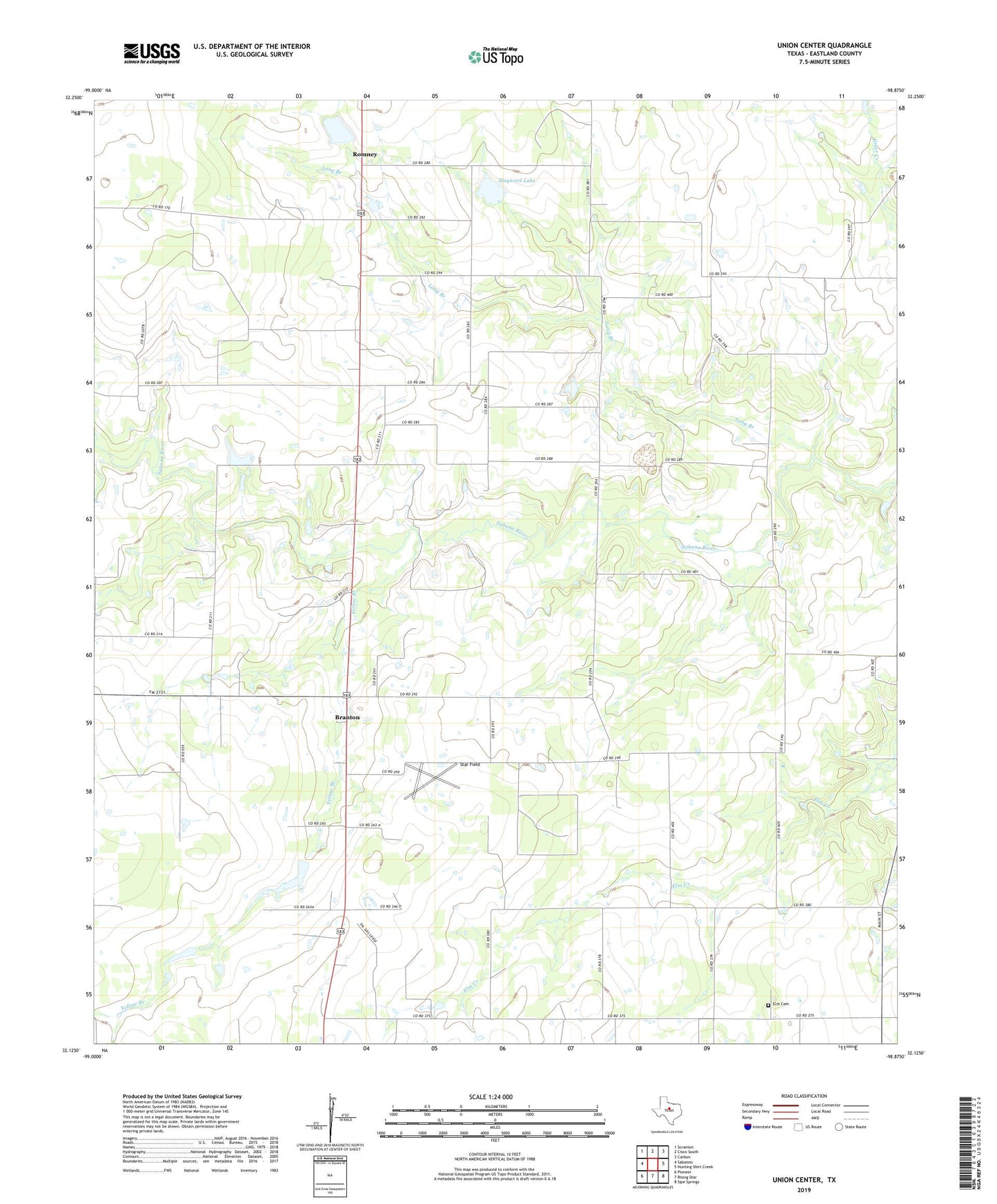 Union Center Texas US Topo Map Image