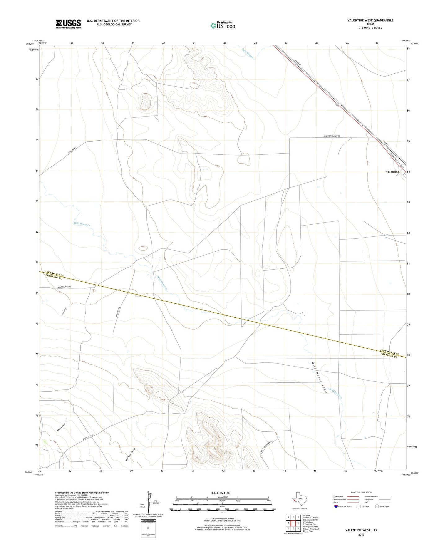 Valentine West Texas US Topo Map Image