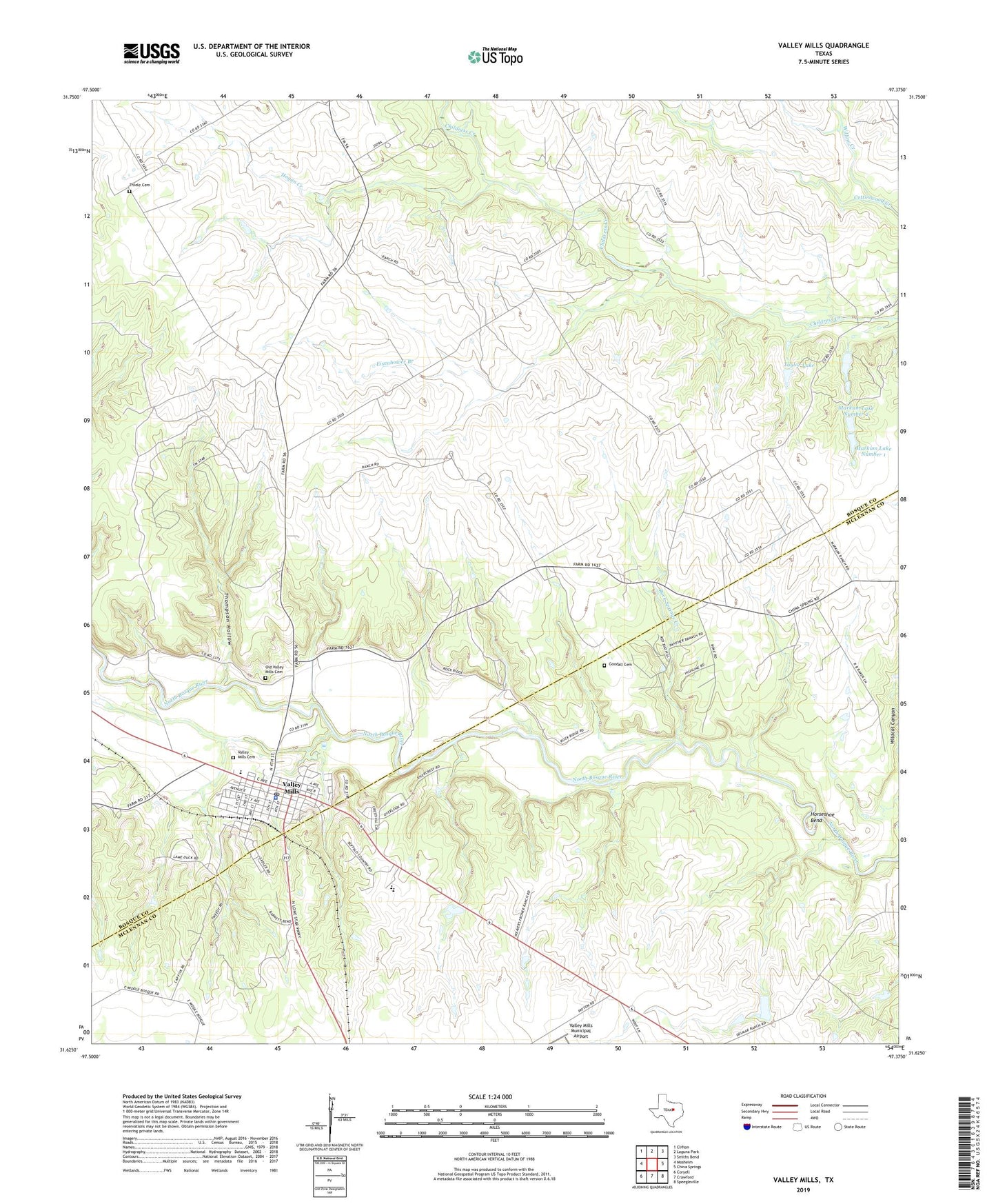 Valley Mills Texas US Topo Map Image