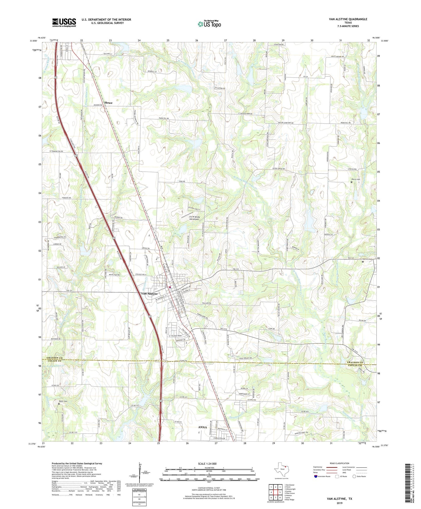 Van Alstyne Texas US Topo Map Image