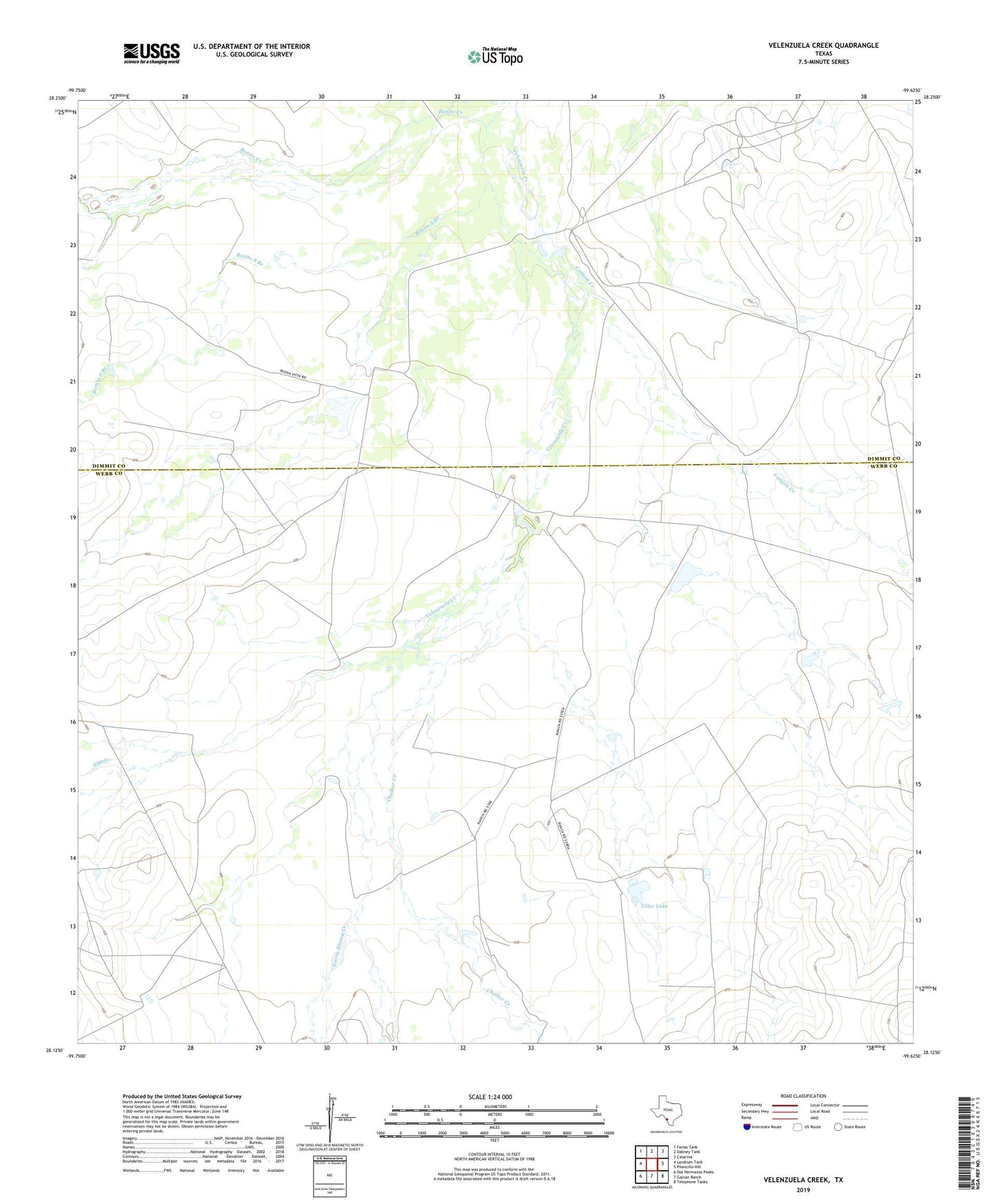 Velenzuela Creek Texas US Topo Map Image