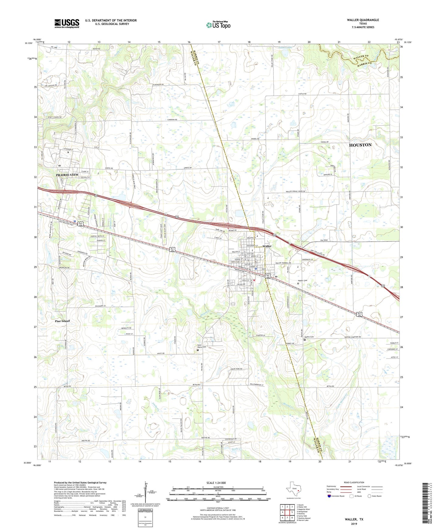 Waller Texas US Topo Map Image