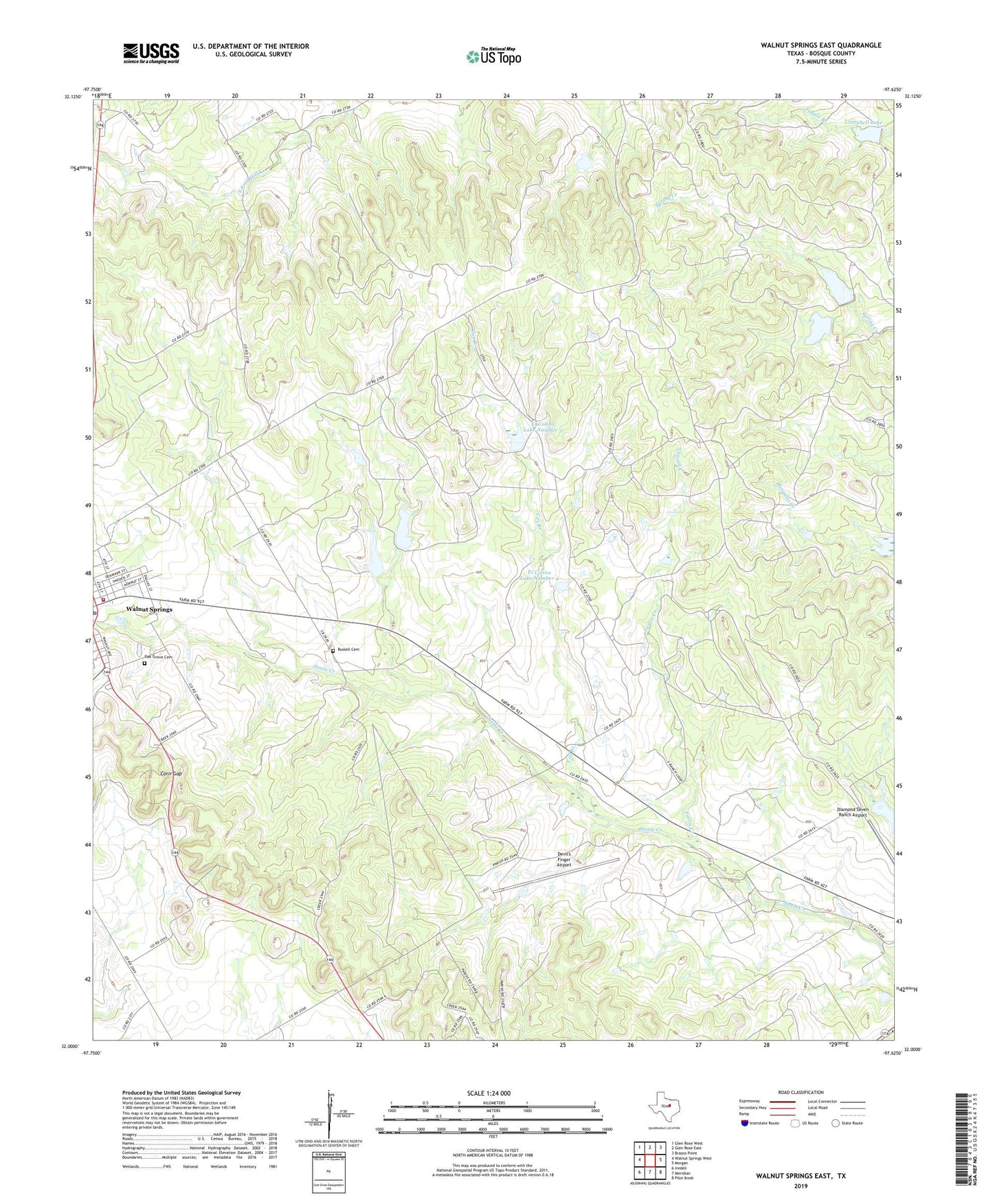 Walnut Springs East Texas US Topo Map Image