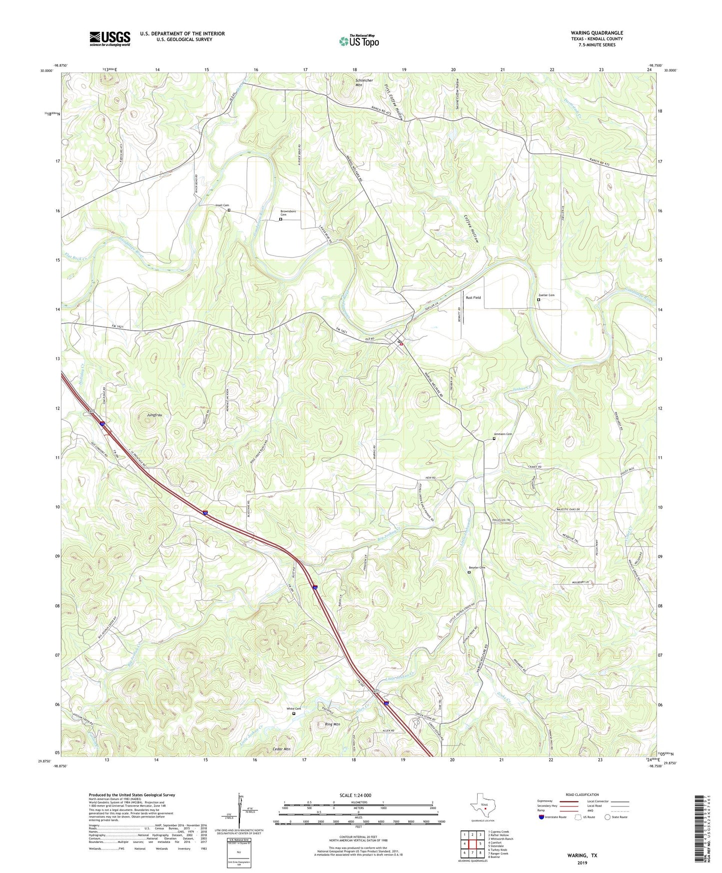 Waring Texas US Topo Map Image