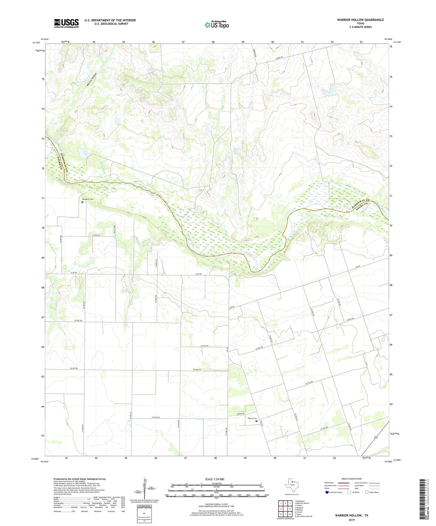 Warrior Hollow Texas US Topo Map Image