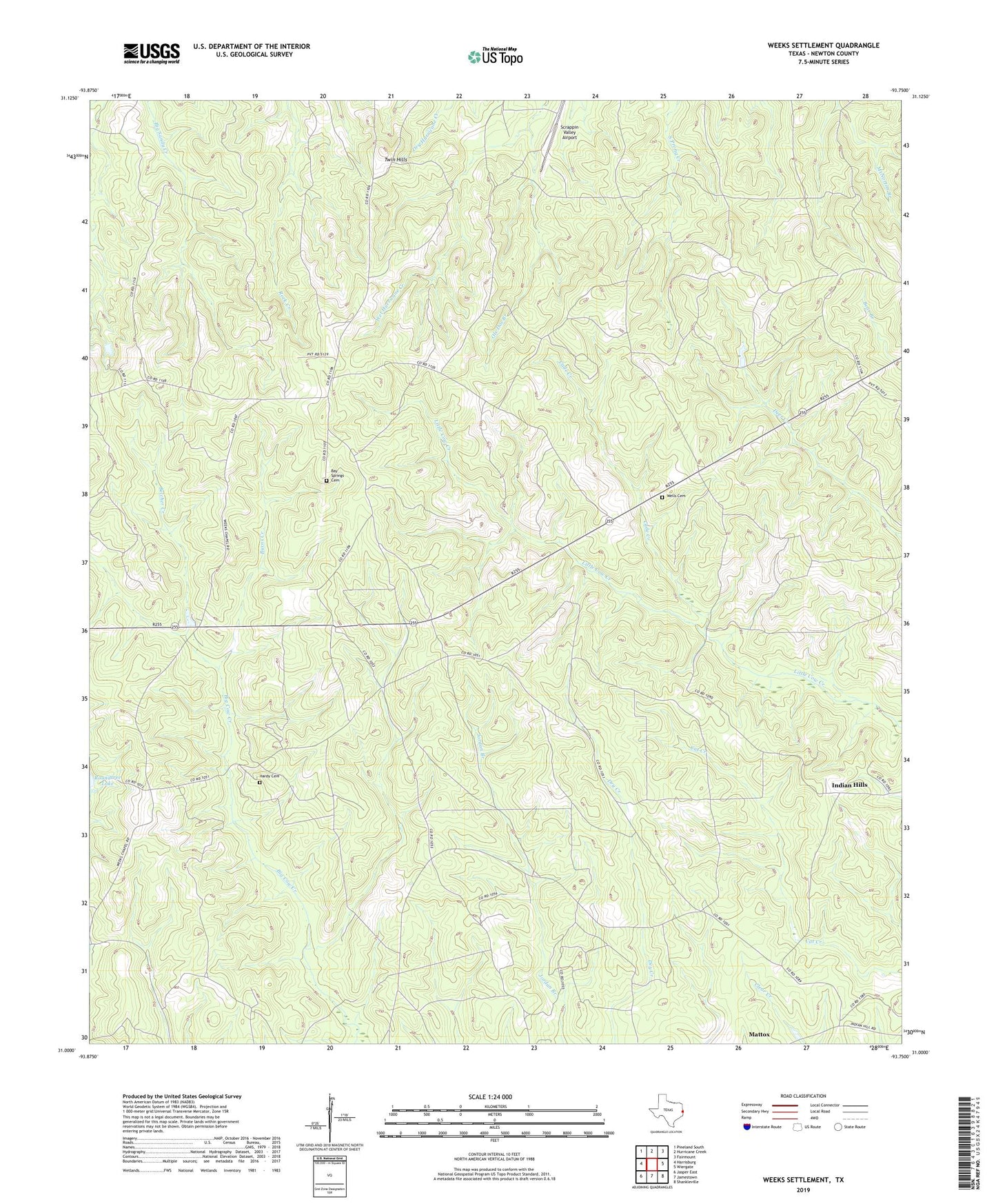 Weeks Settlement Texas US Topo Map Image