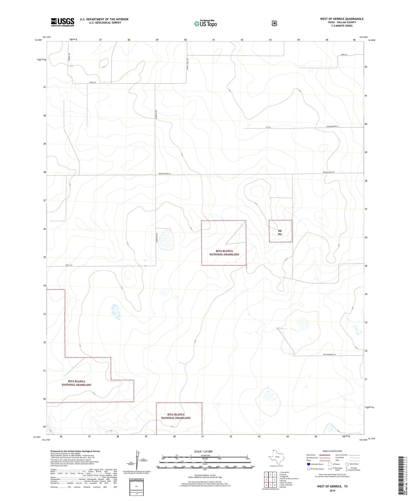 West of Kerrick Texas US Topo Map Image