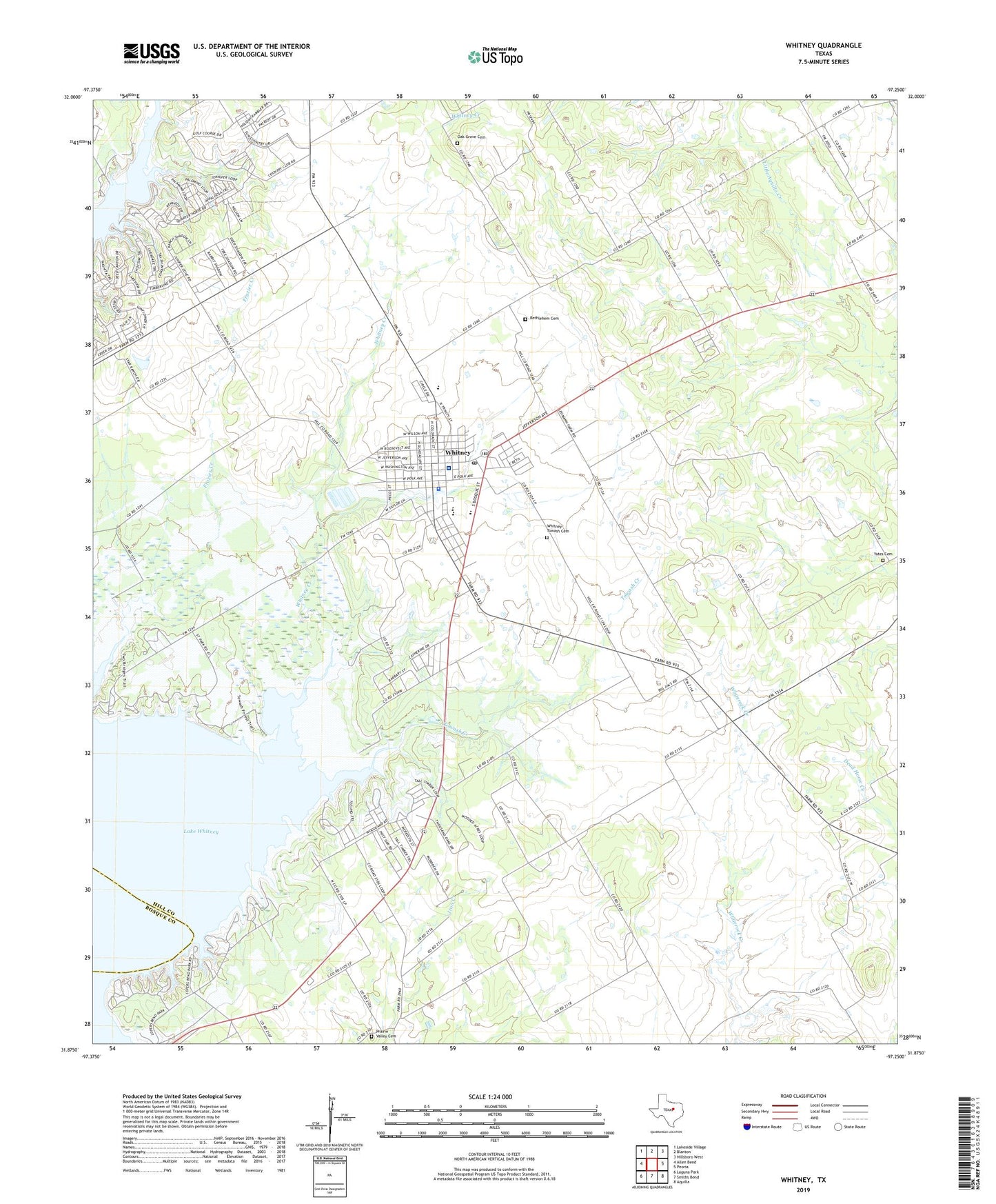 Whitney Texas US Topo Map Image