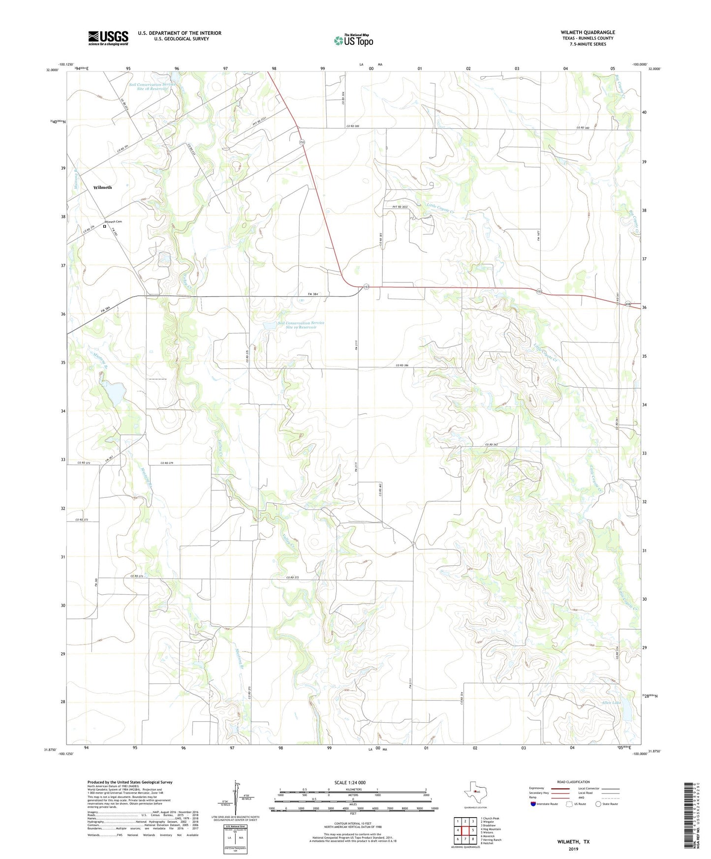 Wilmeth Texas US Topo Map Image
