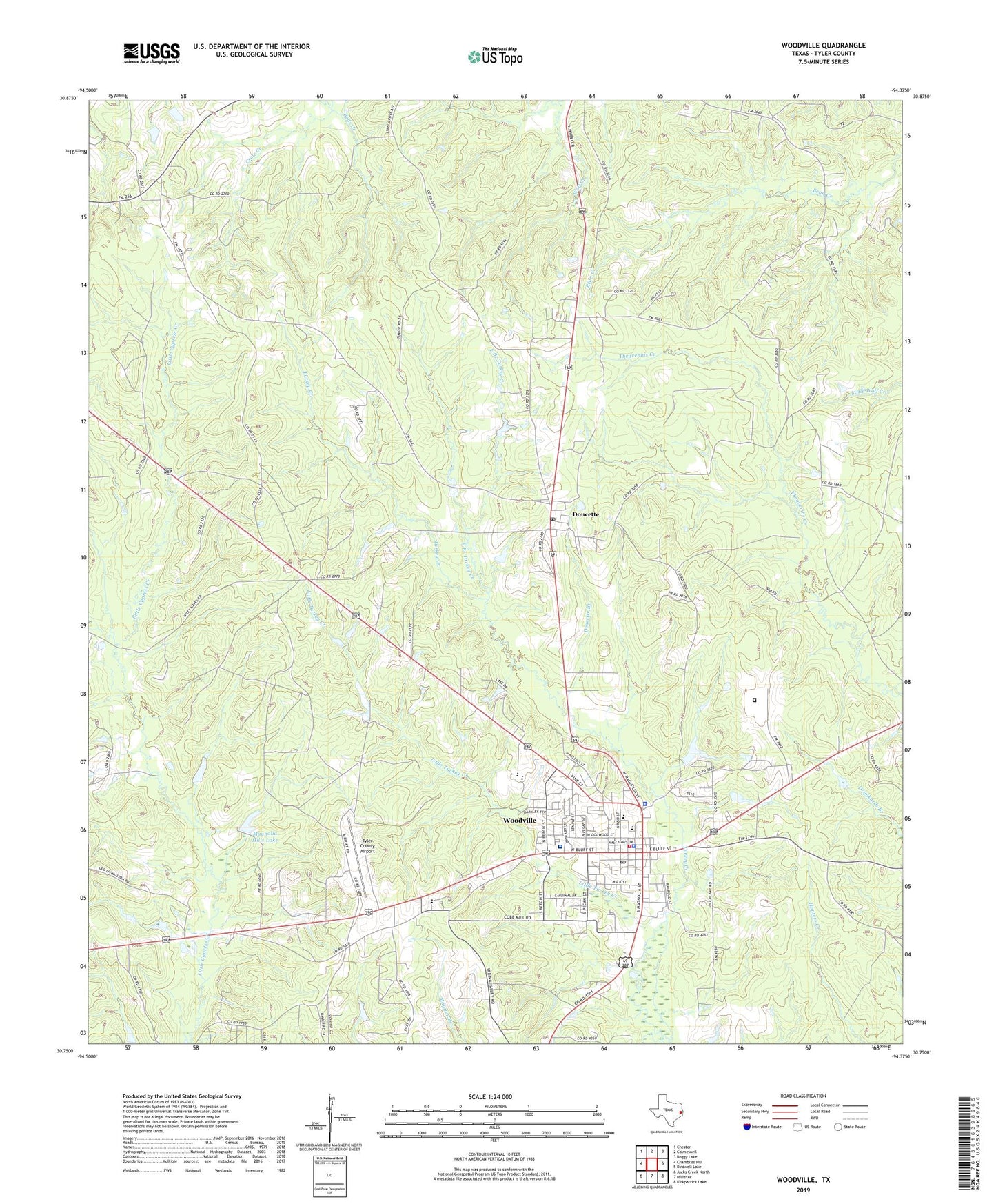 Woodville Texas US Topo Map Image